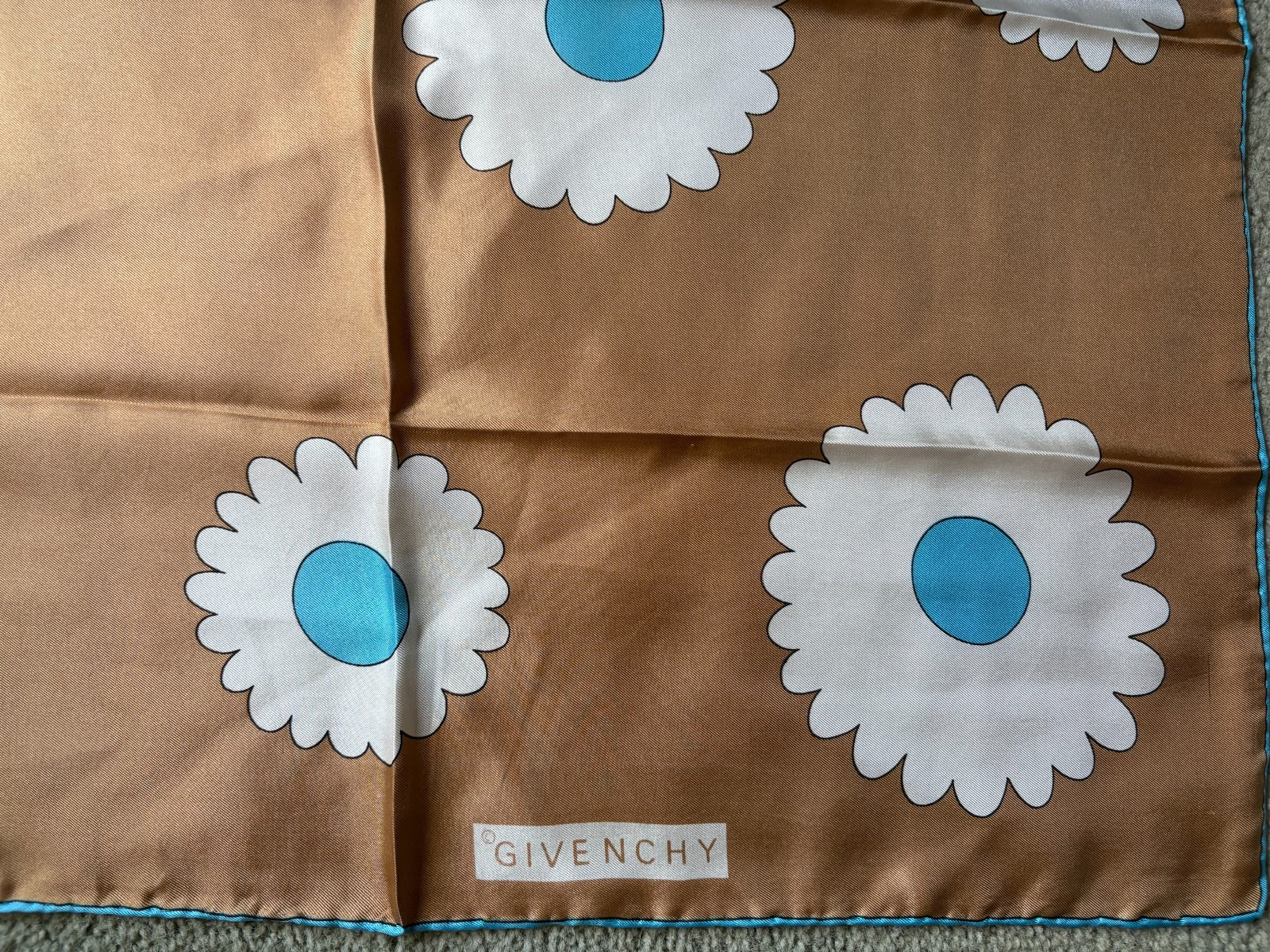 Vintage Givenchy Mid Century Modern Daisy Patterned 100% Silk Scarf RARE 1960s