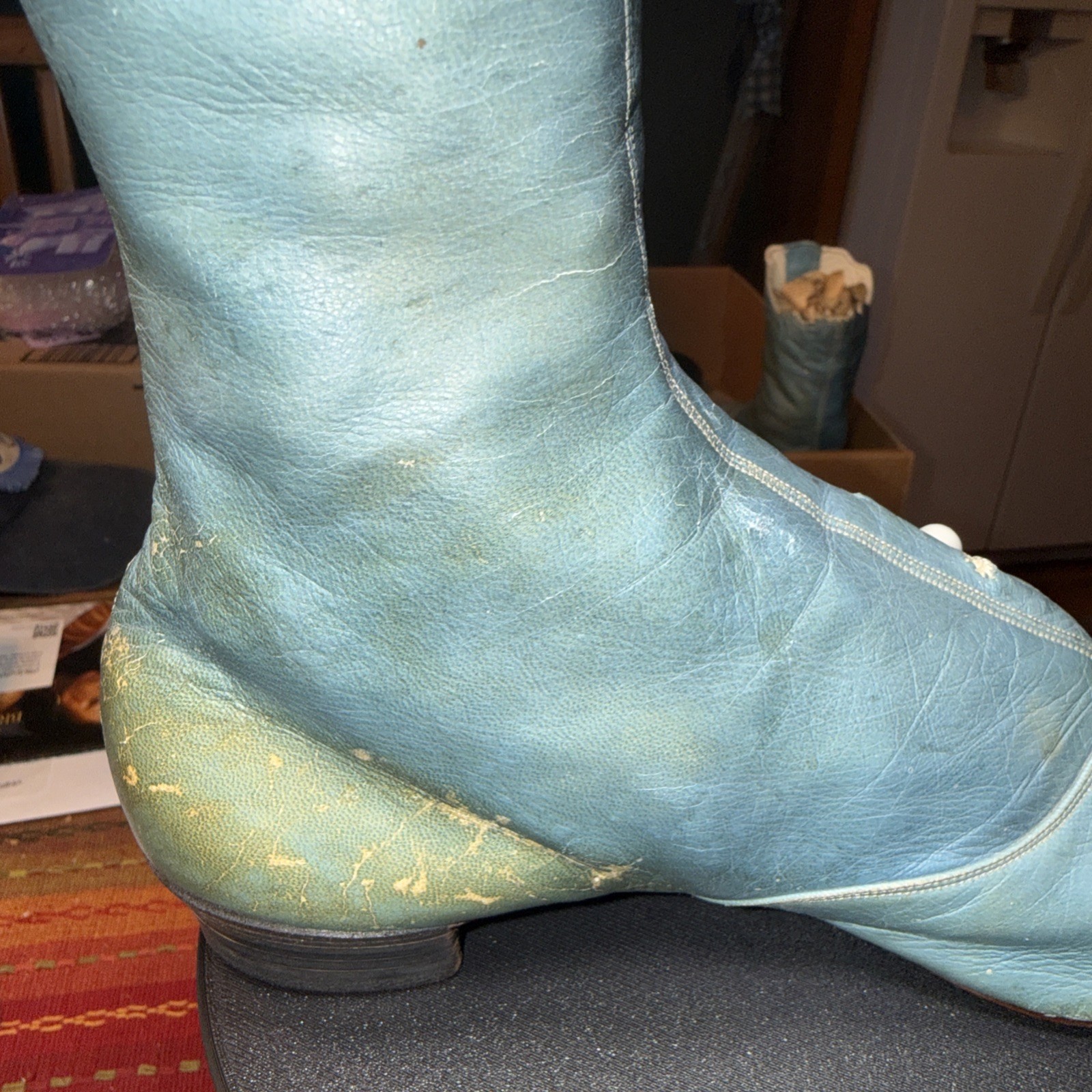 Antique Victorian Light Blue Leather 9 Button Children’s Boots RARE FIND