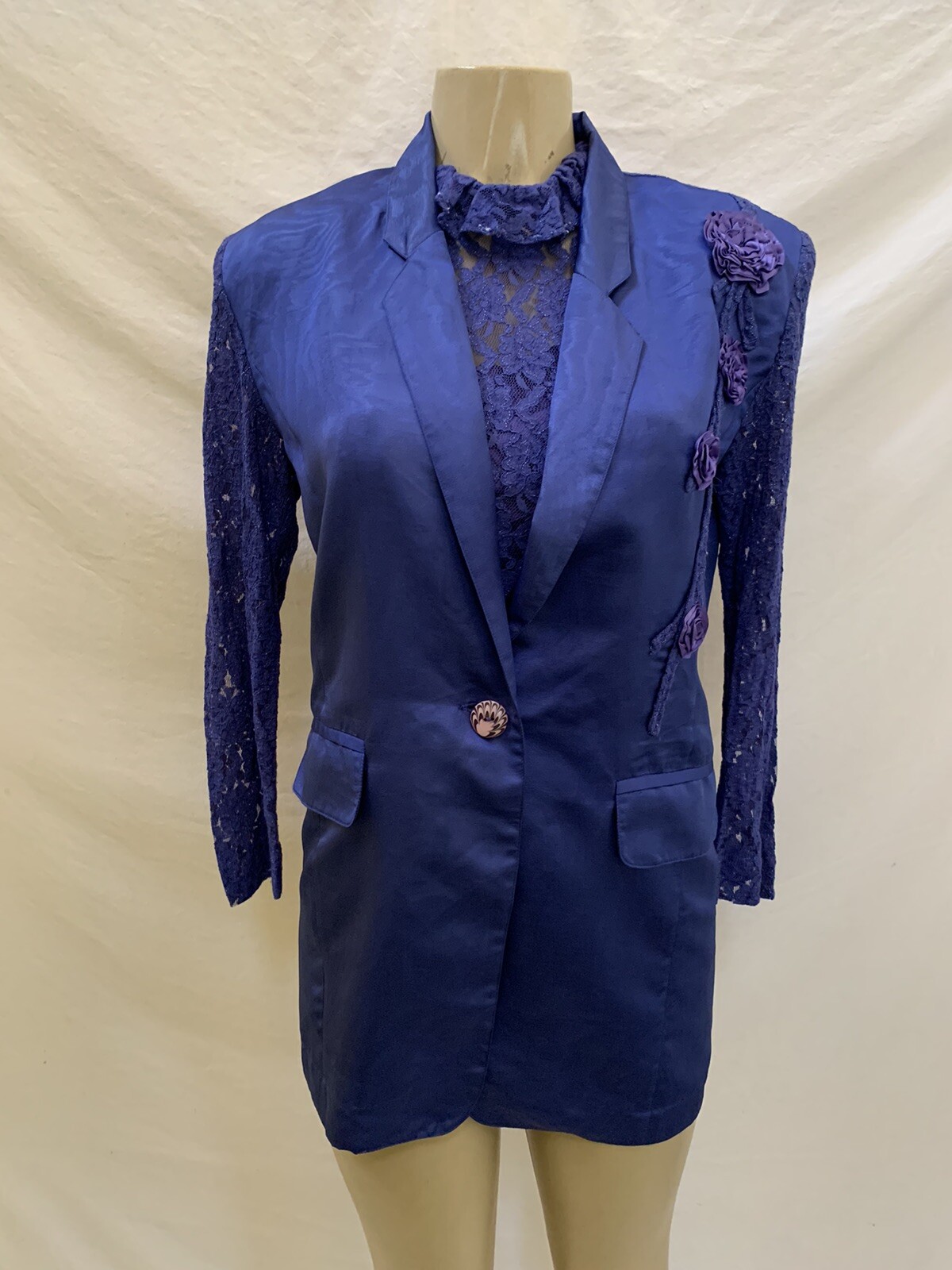 VTG Faitat Women’s IT 38 Blueish/Purple 2pc Blouse & Blazer Set