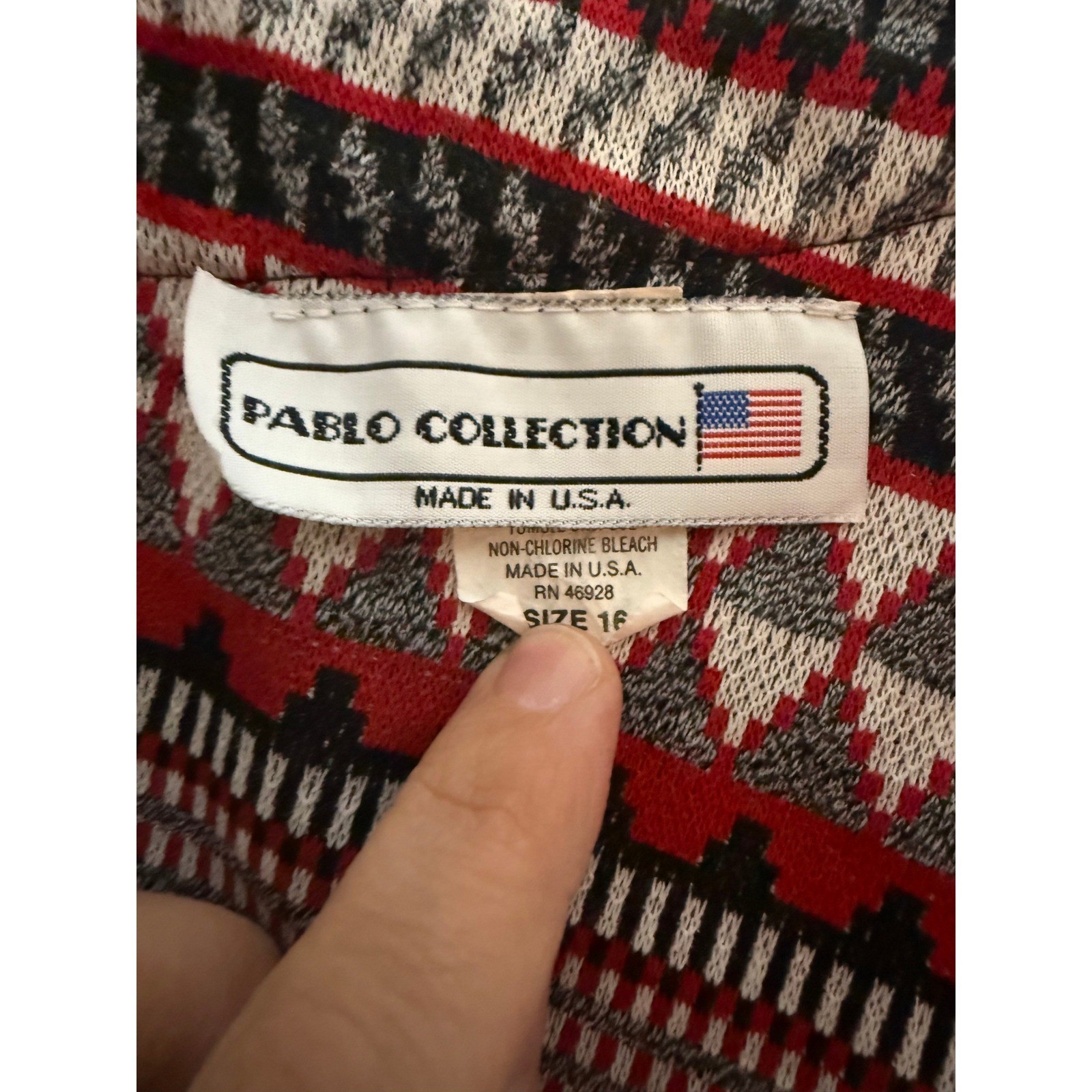 Pablo Collection Vintage Red Geometric Knit Cardigan Jacket Made in USA Size 16