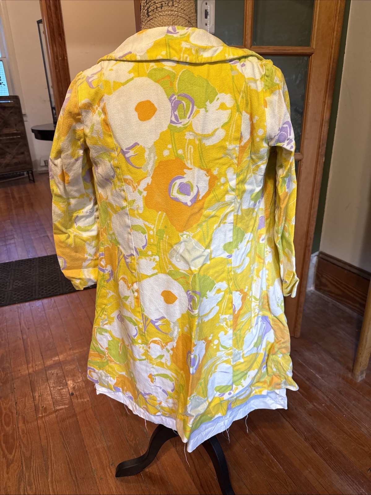Vintage 1960s Yellow Floral Mini Dress With Over Coat Jacket