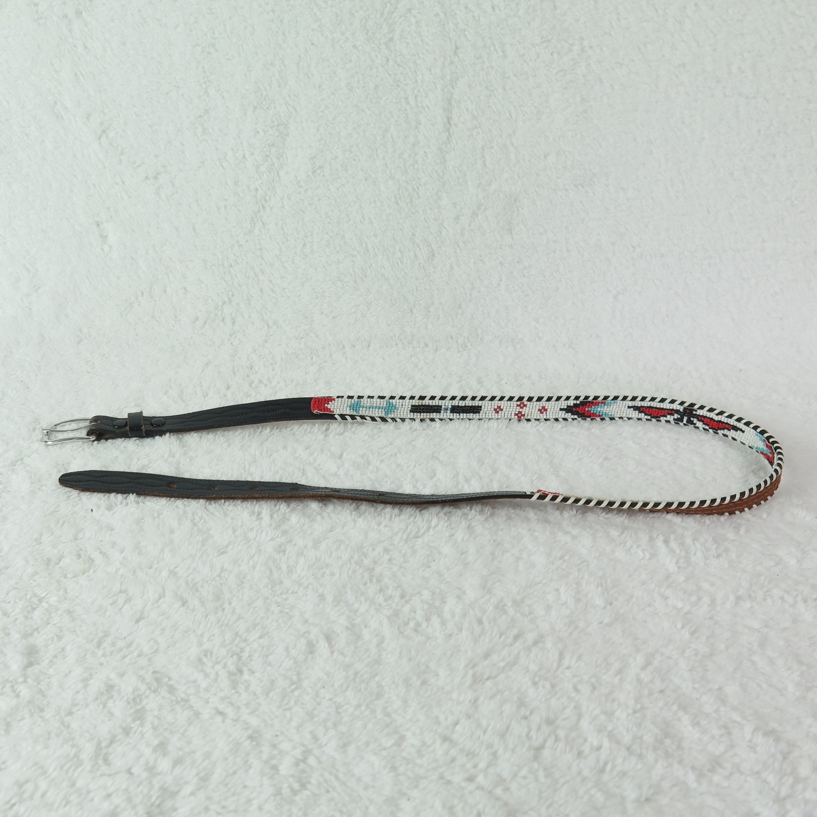 Beaded Native Belt Vintage Cowhide Hand Beading sz 36 Narrow China Made Black