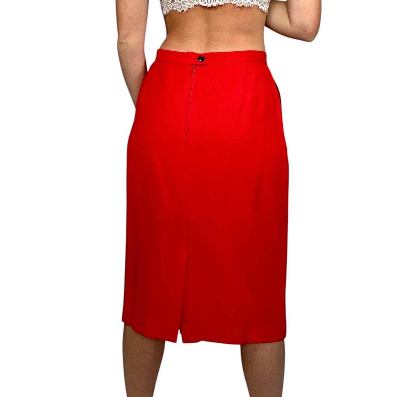 Vintage Christian Dior The Suit Red Rayon Skirt Suit Set 1990s Double Breasted