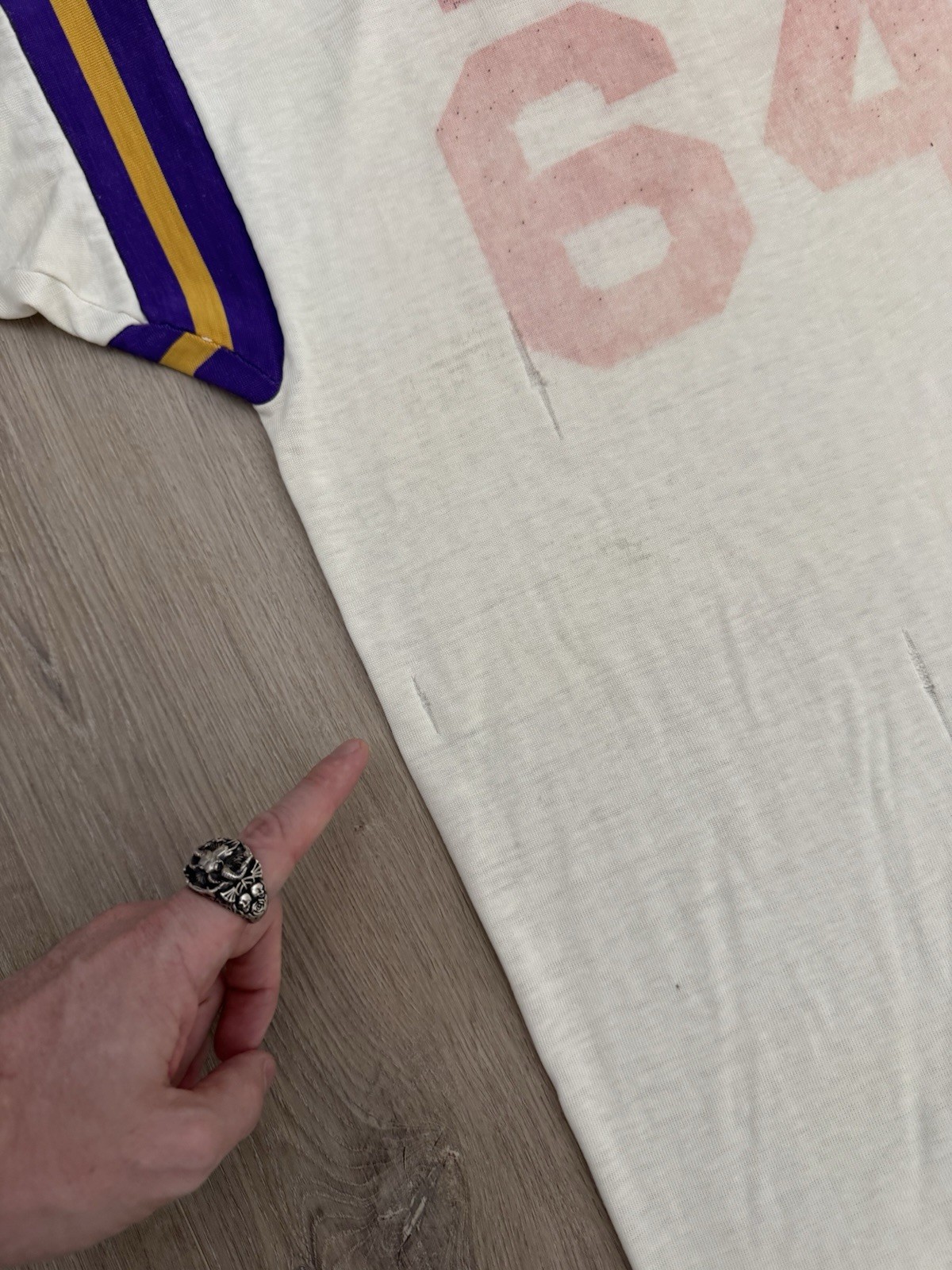 vintage 60s Football Jersey Cotton Durene Blend S-M Faded Distressed White