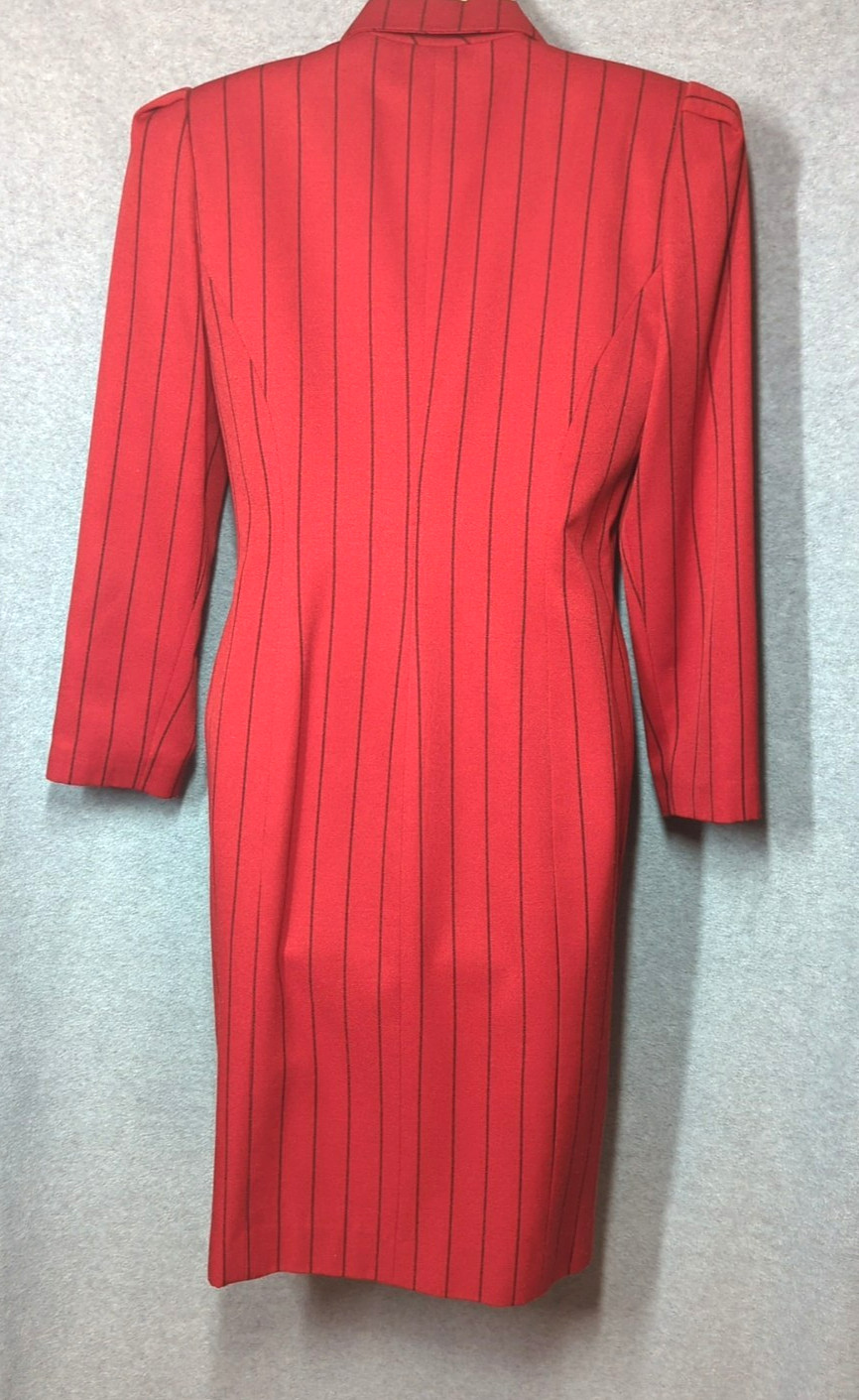 Leslie Fay Original Vtg 80’s Coat Dress 6 Red Blk Stripes European Designer Vibe