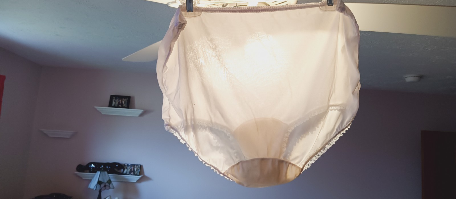 CAROLE VINTAGE PANTIES sz 5 WHITE NYLON PLAIN DESIGN LEG TRIM- WEAK WAIST #A1-17