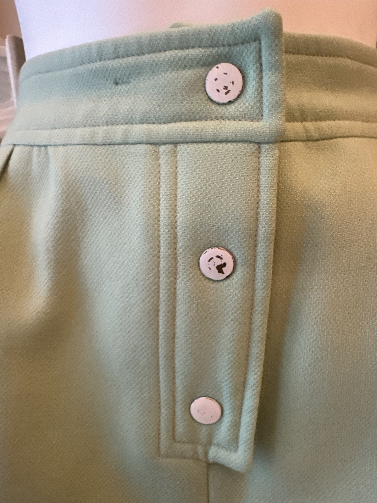 Courreges Hyperbole From I Magnin 70s High Waist Wide Leg Green Wool Trousers XS