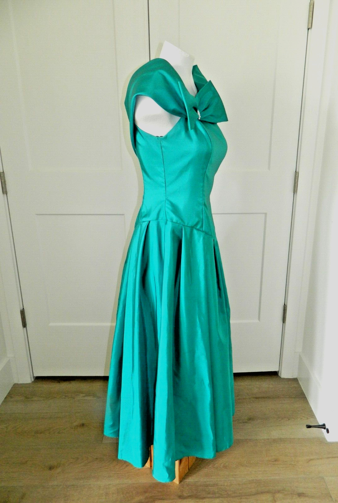Vintage Green Bow Front Yoke Prom Special Occasion Midi Dress sz 5-6