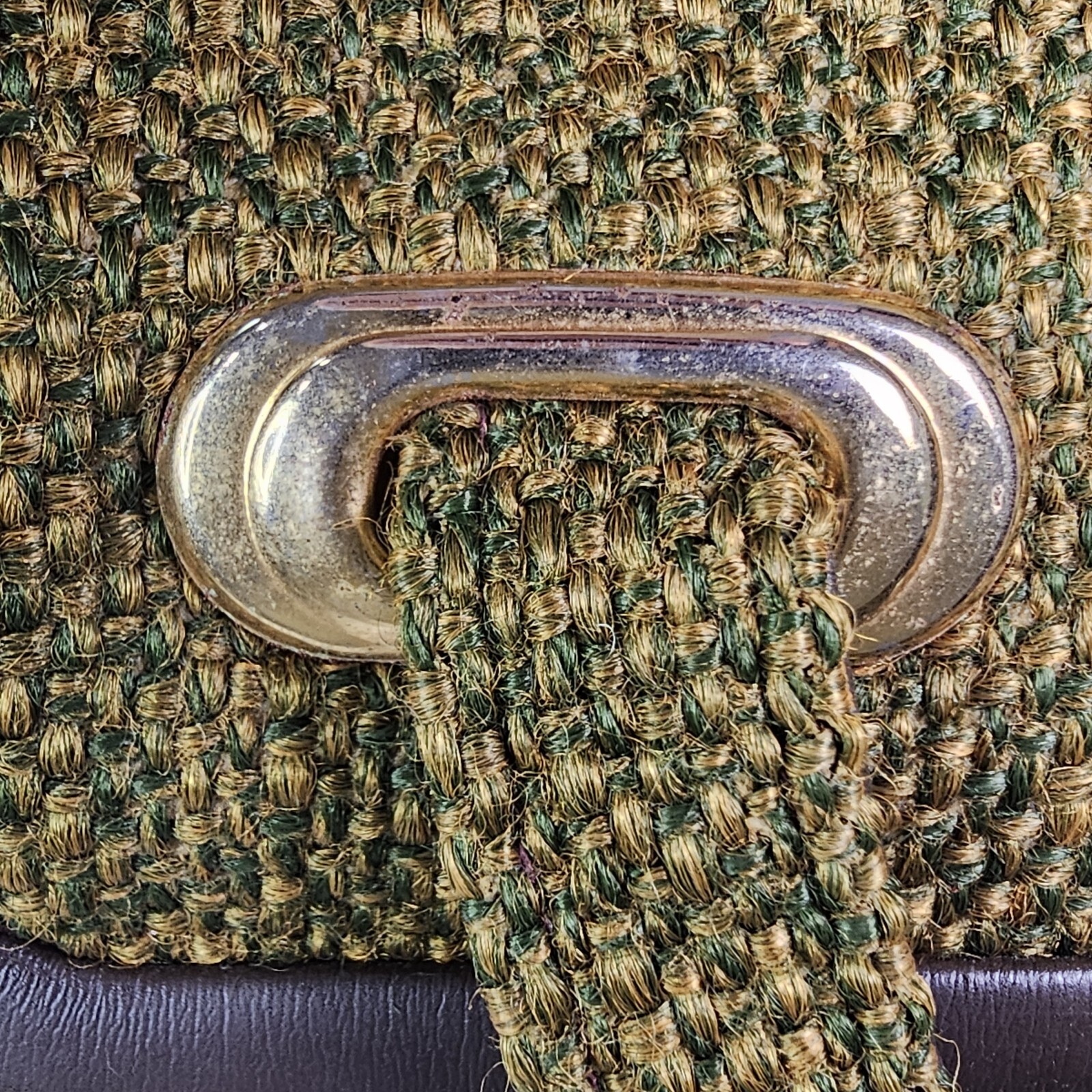 1950s 1960s JR Julius Resnick Florida Green Brown Tweed Top Handle Handbag 13in