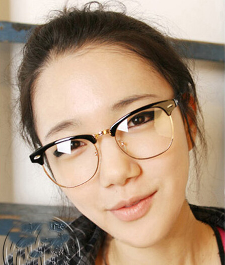 Black Horn Club Style Fashion Nerd Half Frame Clear Lens Glasses with Soft Pouch