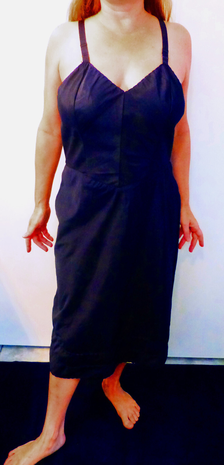 CHARMODE SEARS VINTAGE DARK BLUE TAFFETA ZIPPERED SNIP-IT HEM FULL SLIP 38 EVC