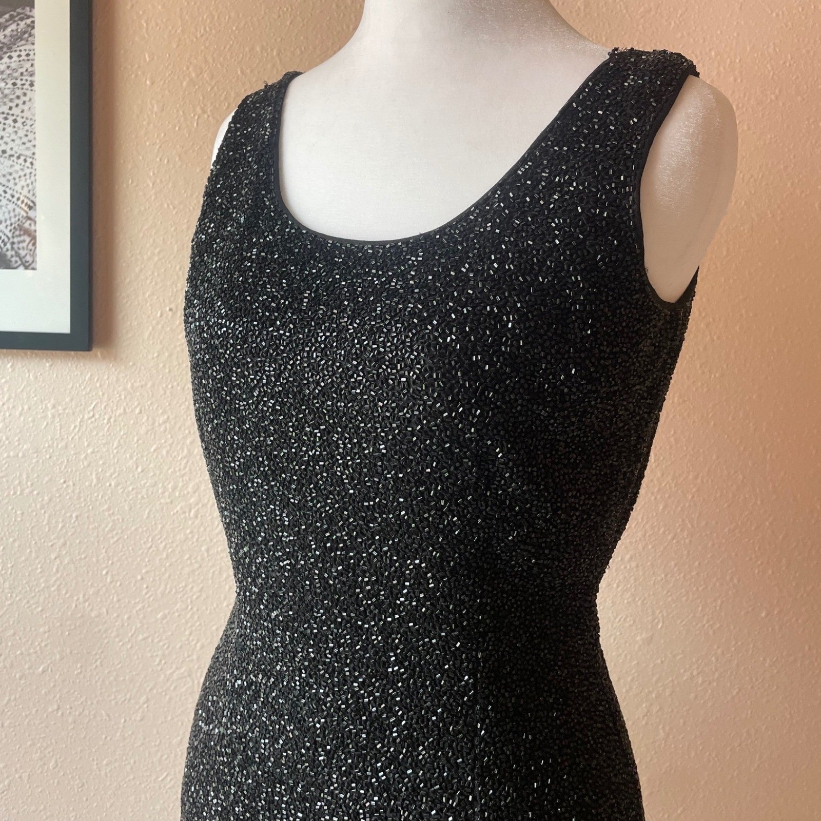 Vintage 80s Beaded 100% Silk Cocktail Dress Mark & John by Gopal Size Small