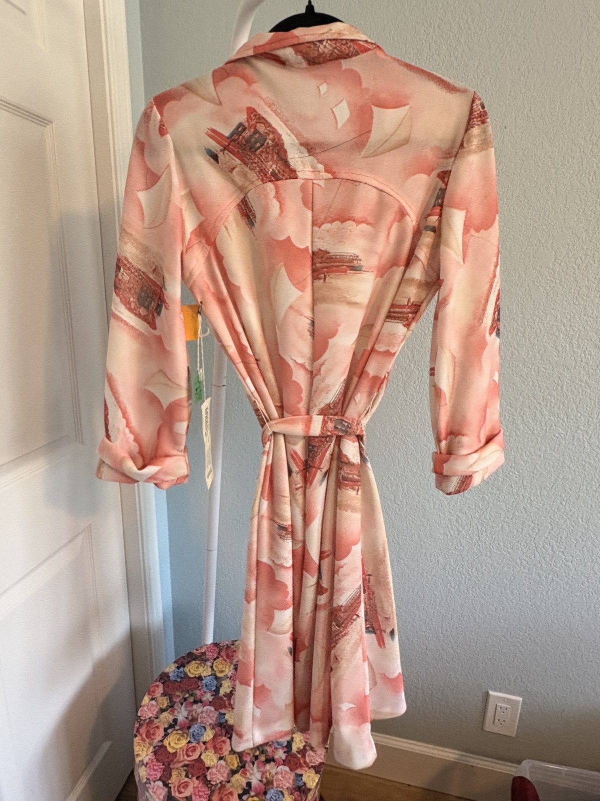 Vintage 70s Novelty Print Shirt Dress Fortrel Polyester Belted Retro Nove