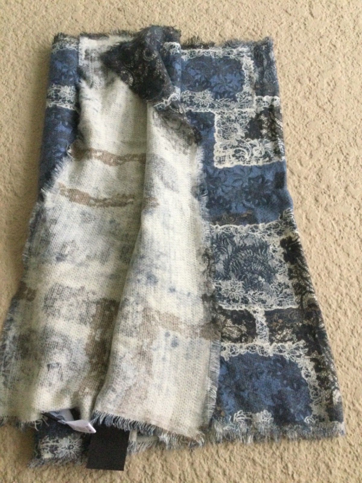 Curations Caravan Gray& white Throw, shawl or scarf 72” X 28” W. Rayon Blend