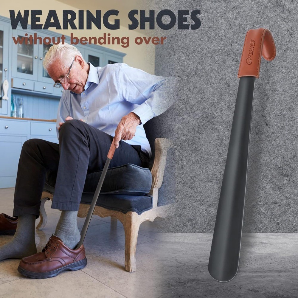 Long Handle Shoe Horn for Seniors Men Women Metal Shoehorn for Boots 16.5 Inch