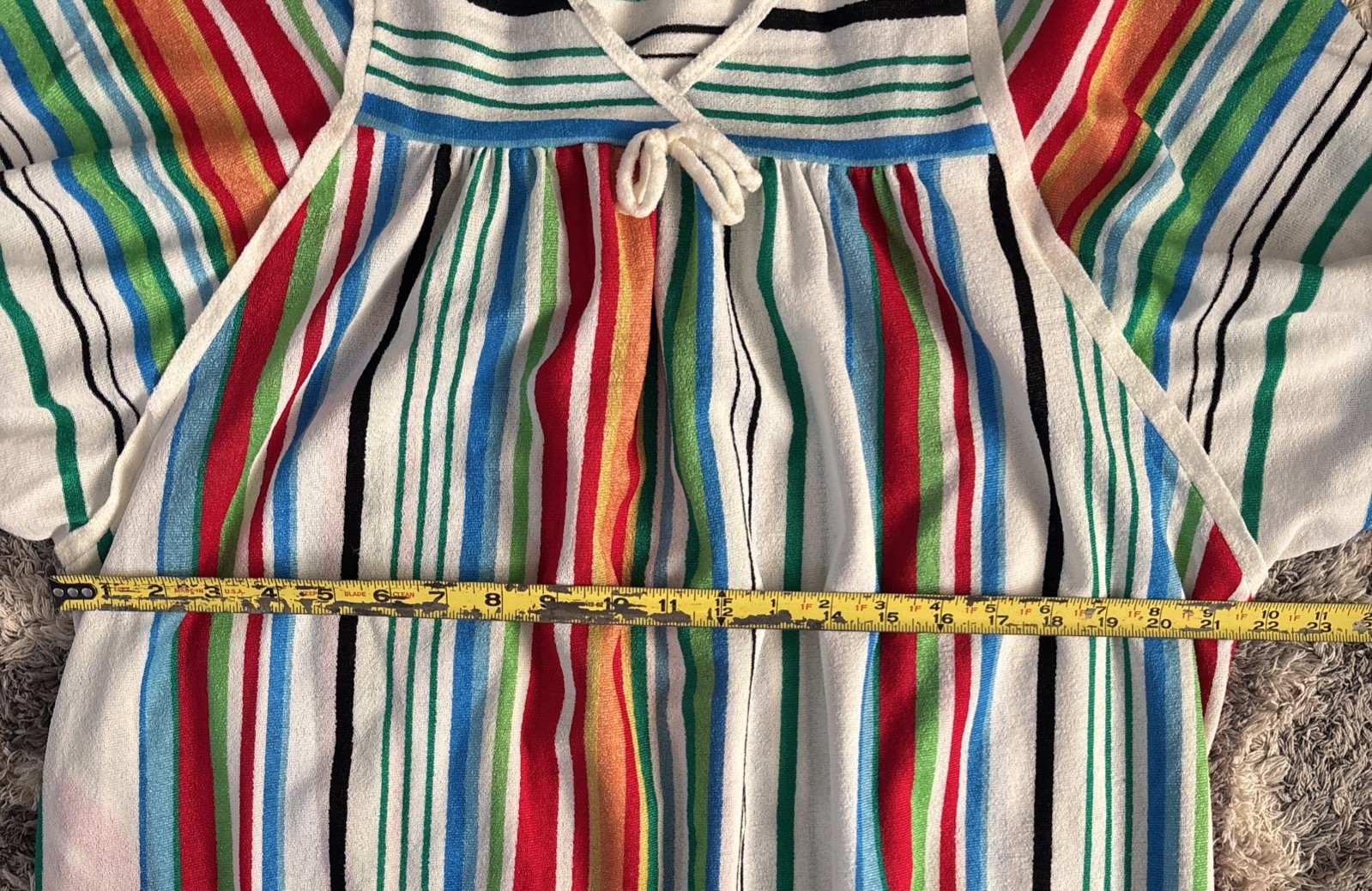 VTG 70s Tiffany Loungewear Rainbow Stripe Terry Cloth Caftan Maxi Dress Robe Lg