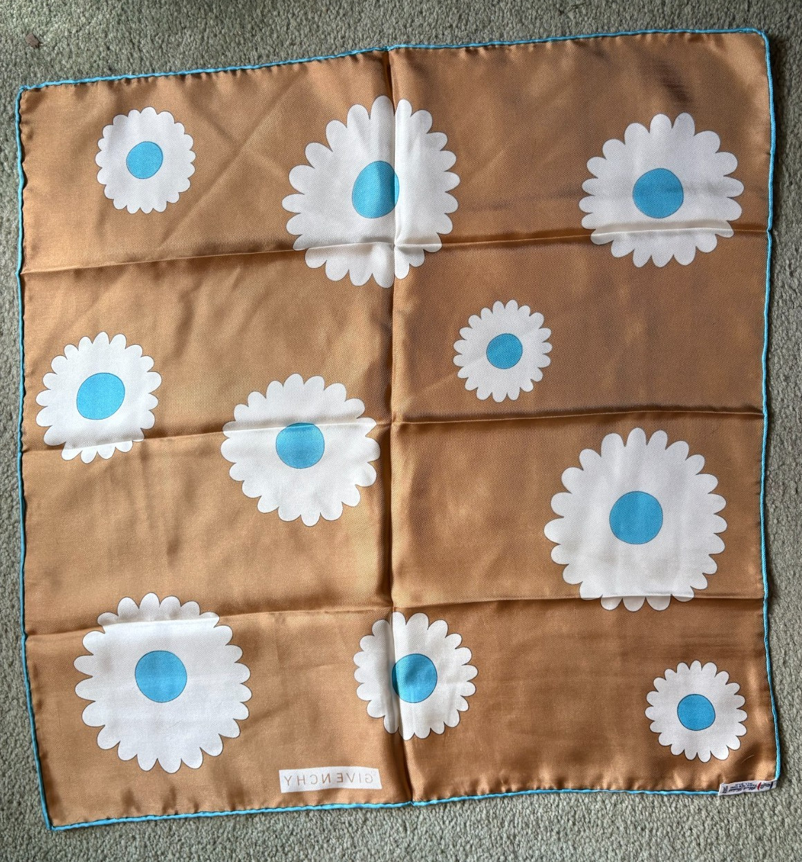 Vintage Givenchy Mid Century Modern Daisy Patterned 100% Silk Scarf RARE 1960s