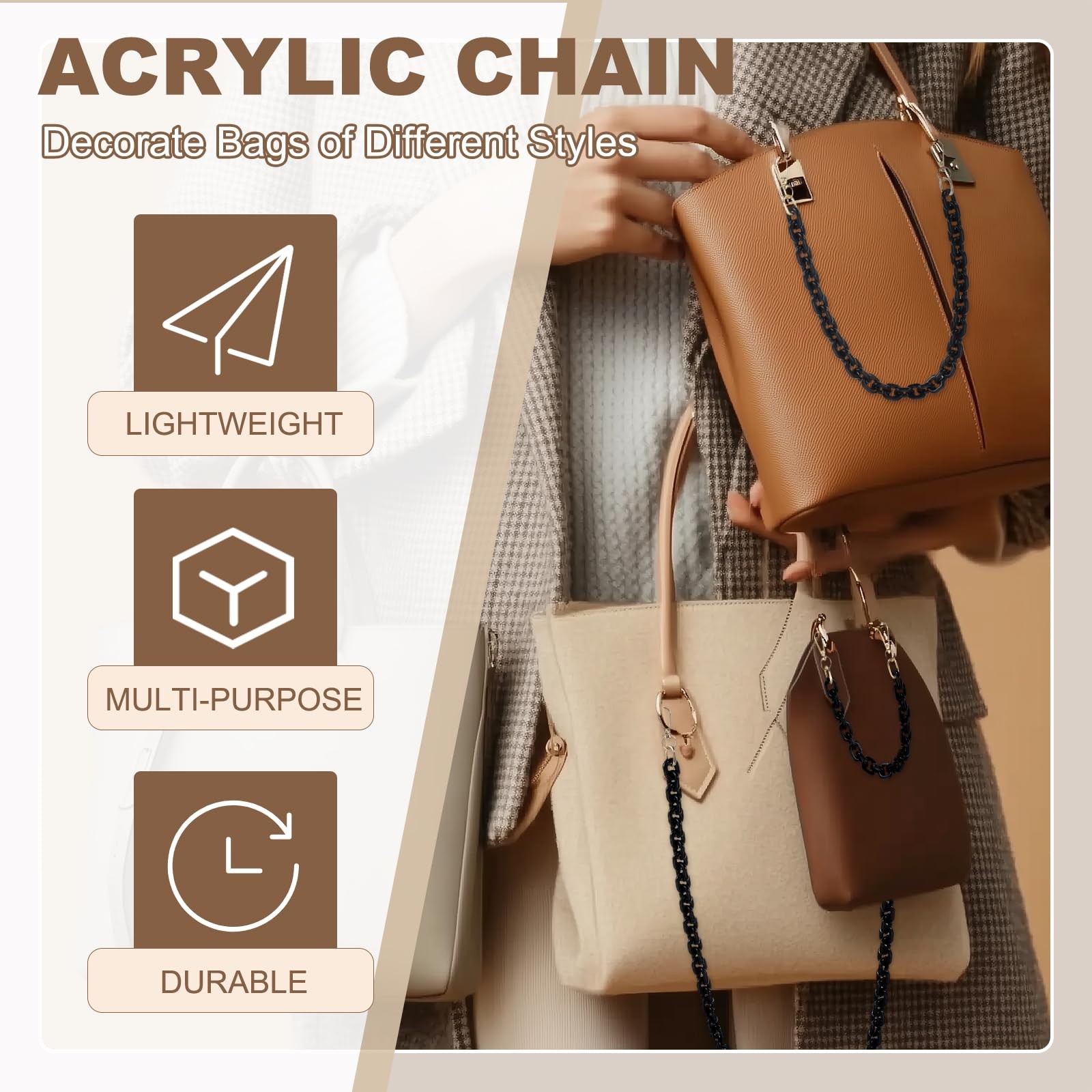 PATIKIL Acrylic Purse Strap, 15 Inch Chain 15″, White/Brown