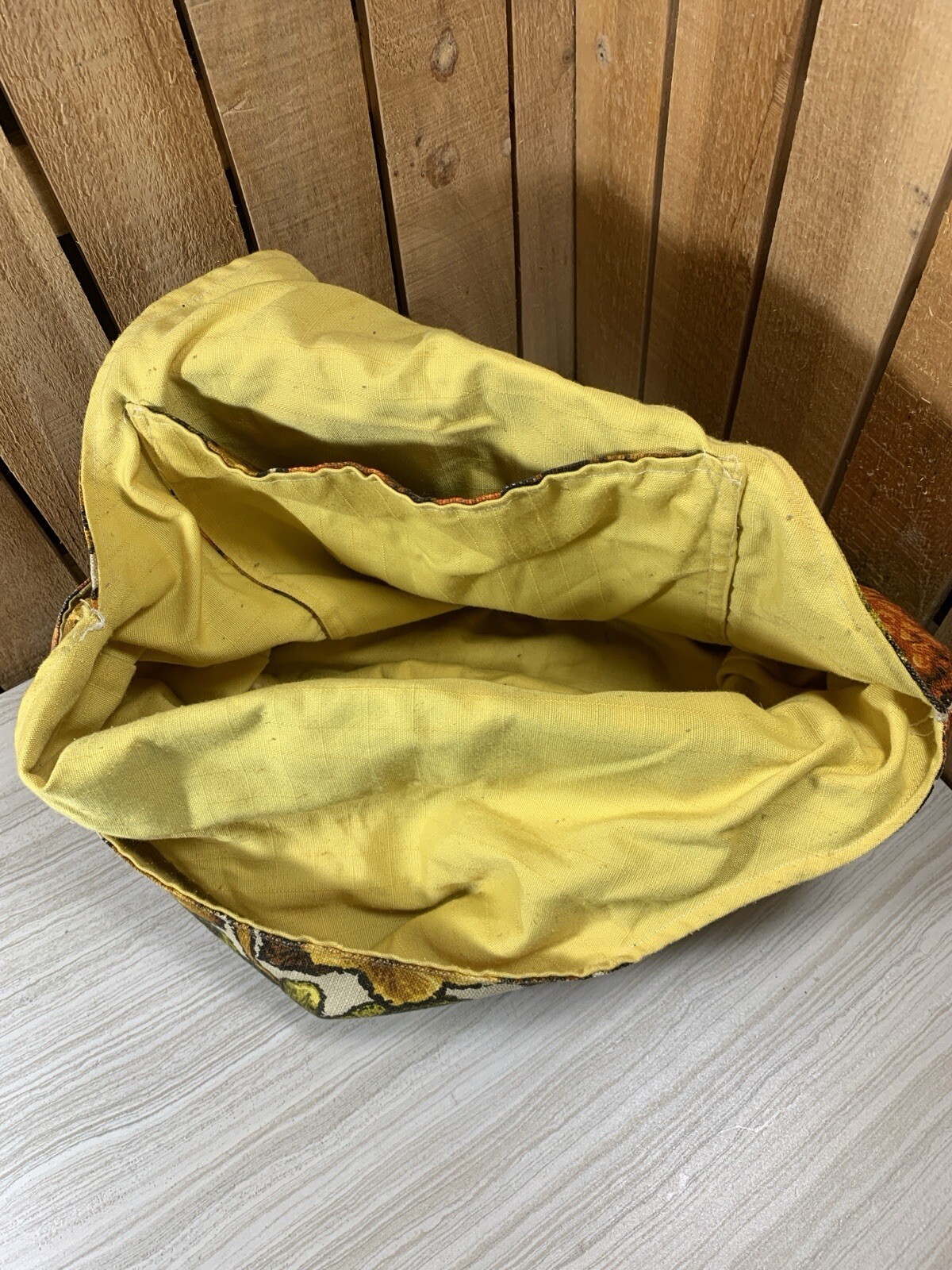 Vintage Unique Handmade Orange Gold Floral Crossbody Sling Fabric Tote Bag Purse
