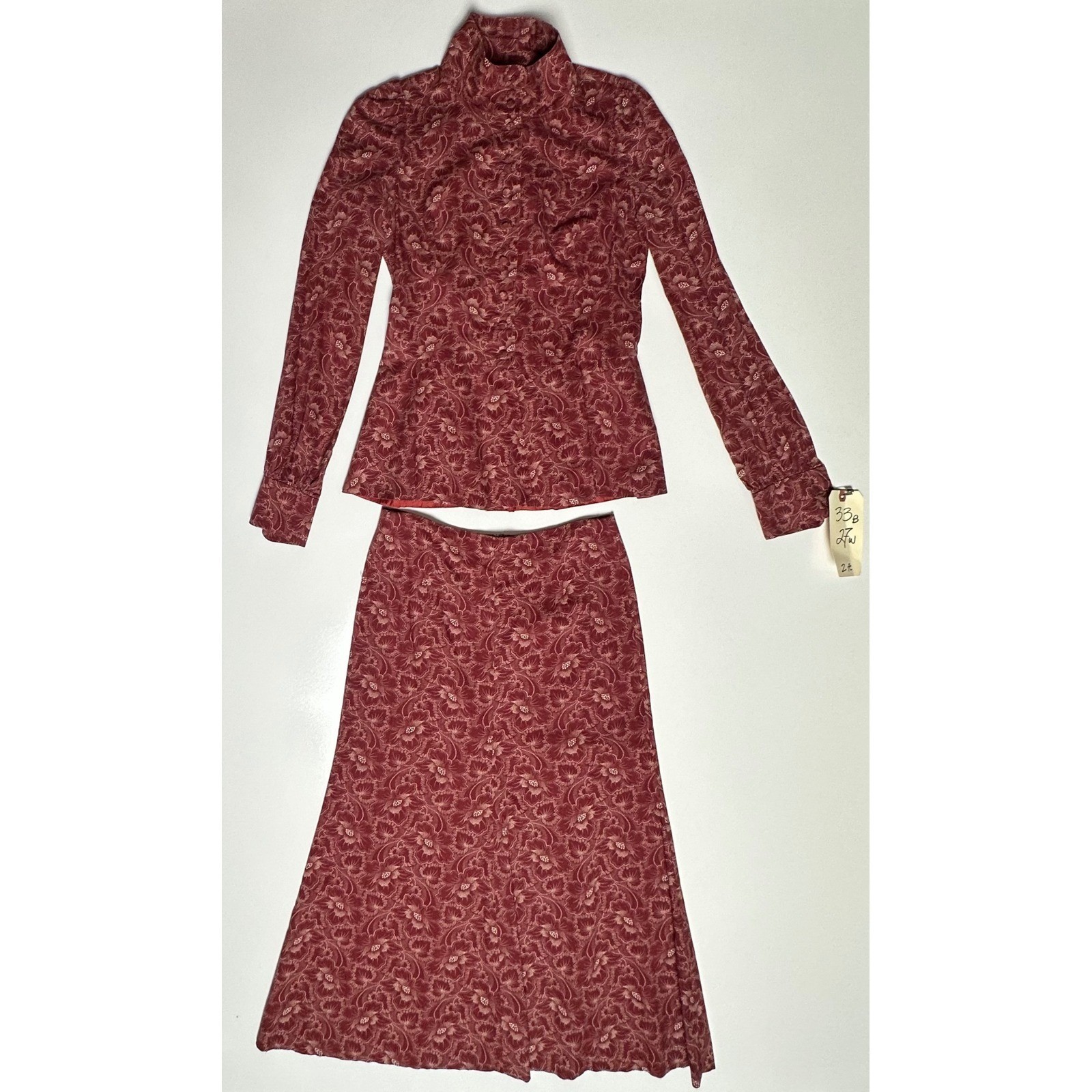 Biba VTG 70’s Floral Blazer Skirt Set Burgundy Sony Studios S Iconic Biba Print