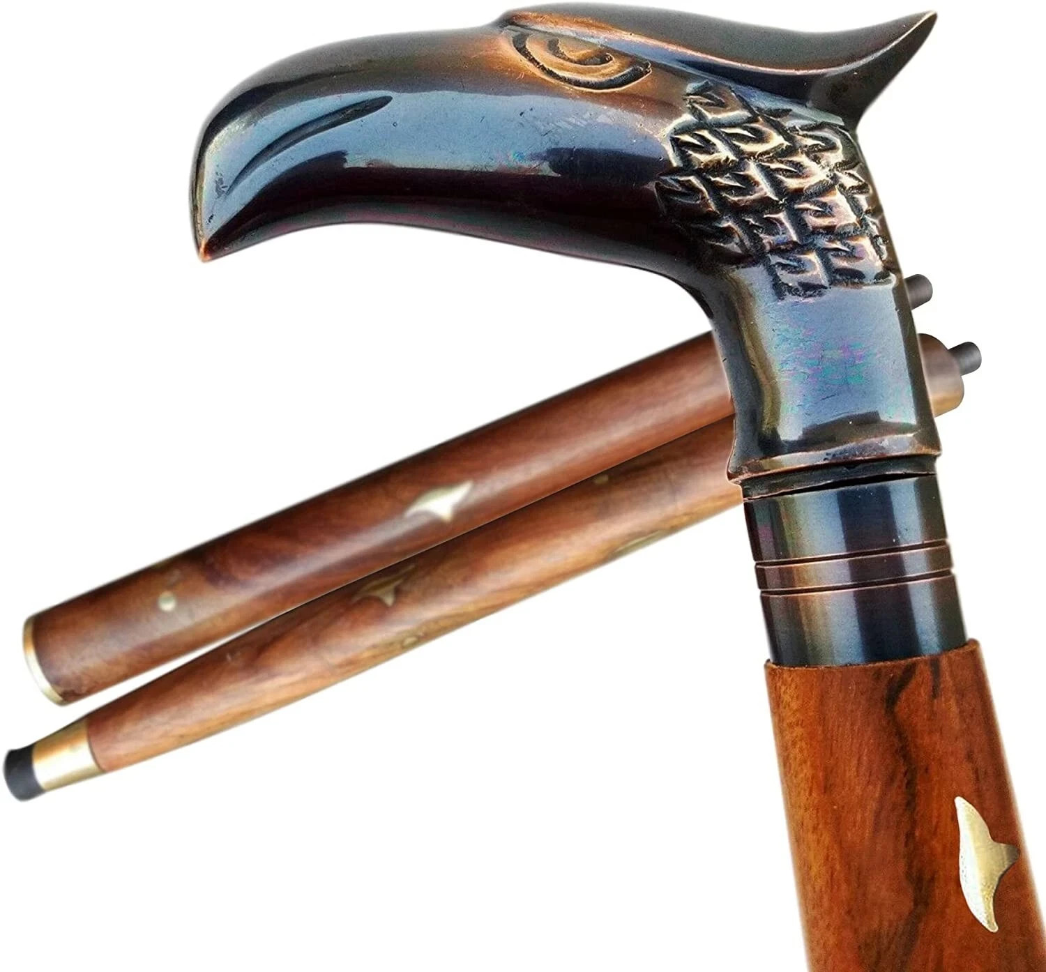 Antique Brass Eagle Handle Wooden Walking Stick Cane Vintage Handmade Gift Women