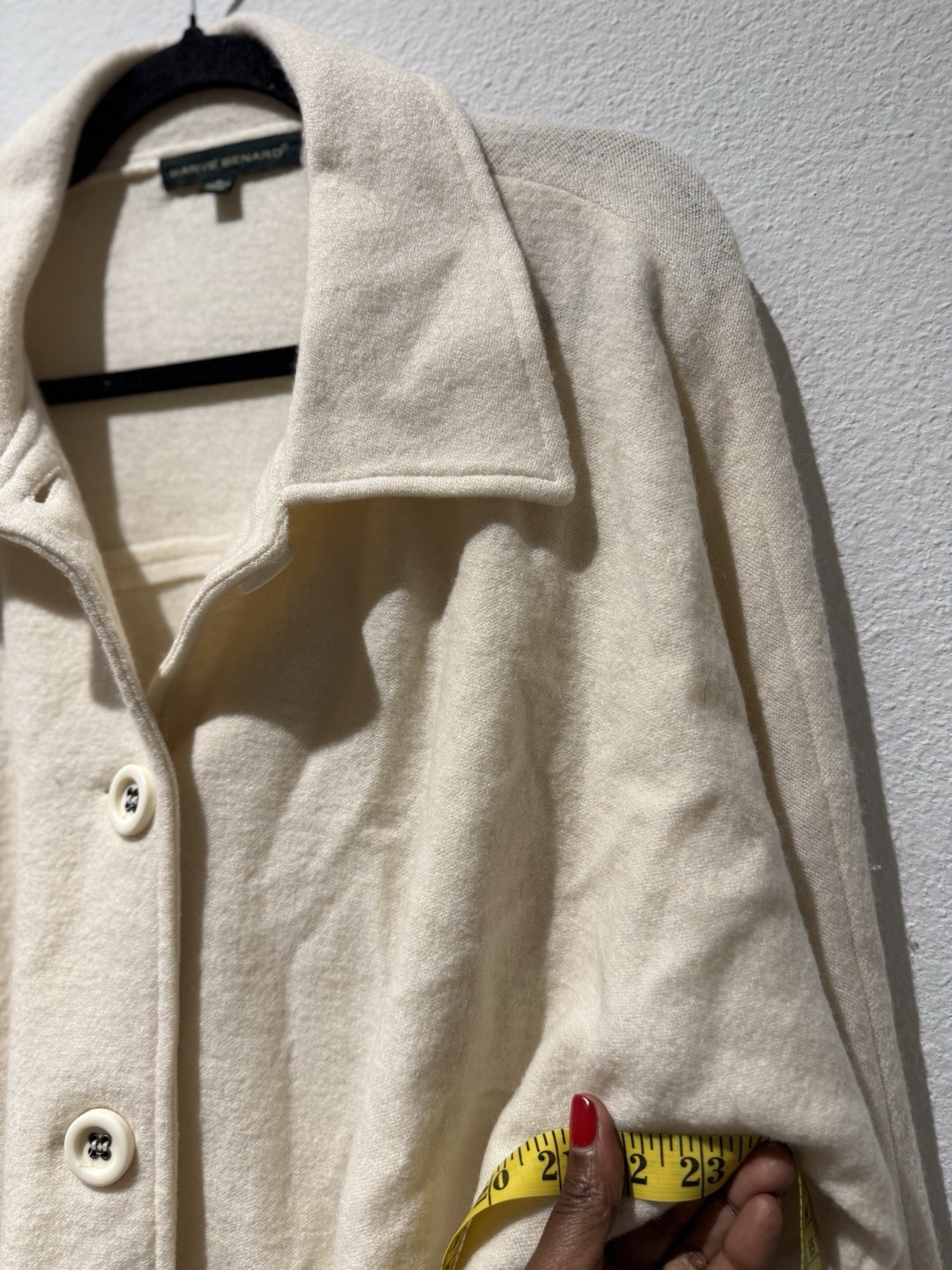 Harvé Benard Women’s Cream Wool Belted Casual Jacket Size XL Preppy Business