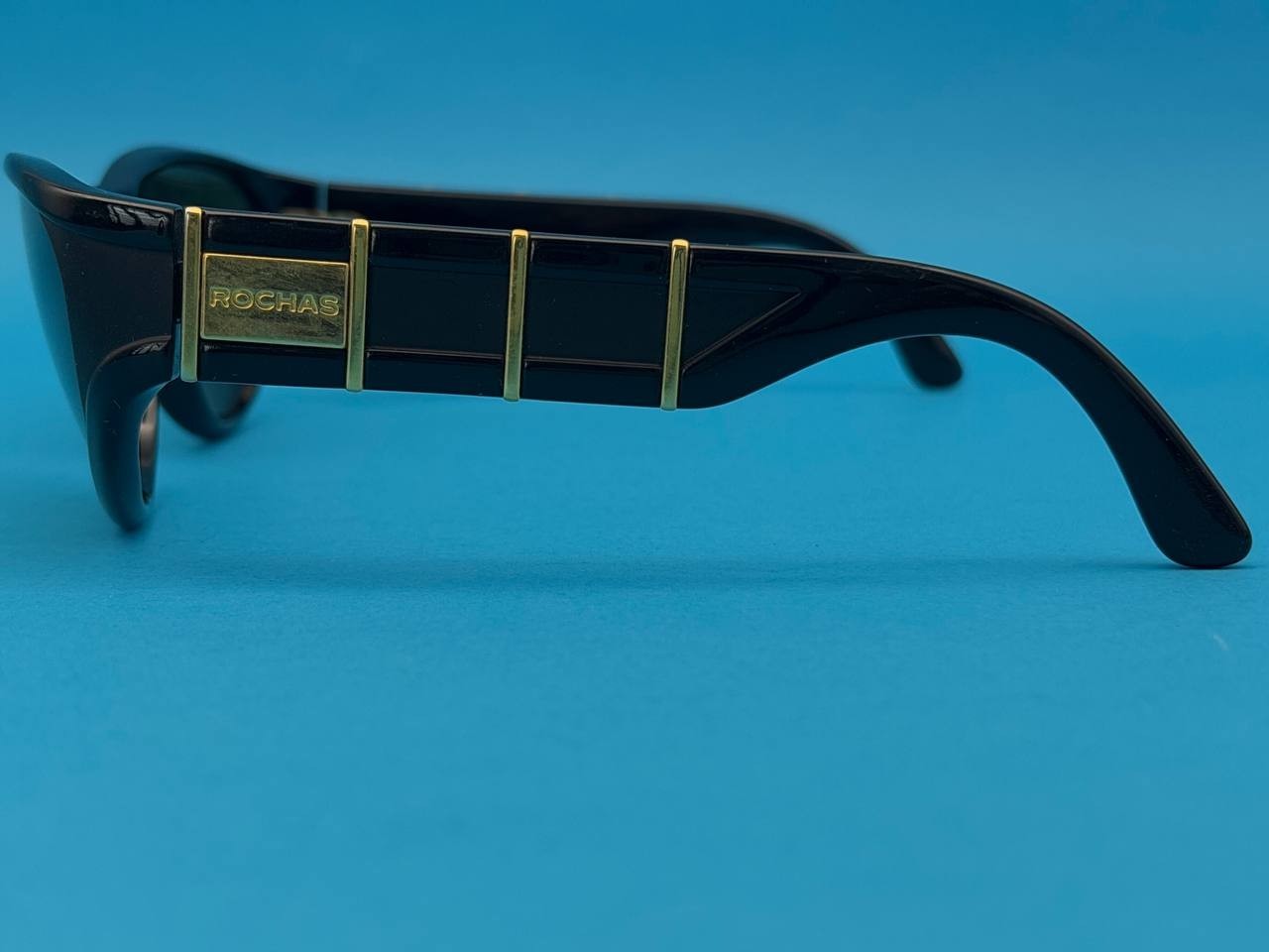 Vintage Rochas Paris 9005 01 Cat Eye Sunglasses Black Gold France Rare Chic