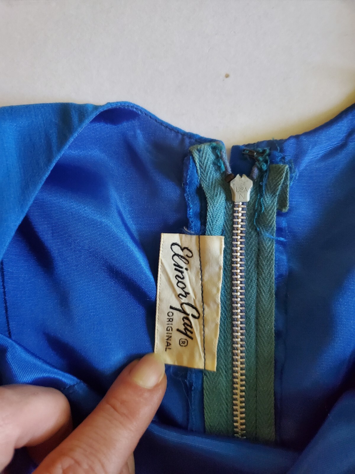 Vintage 1950s 60s ELINOR GAY Blue Party Formal Dress 26″ Waist