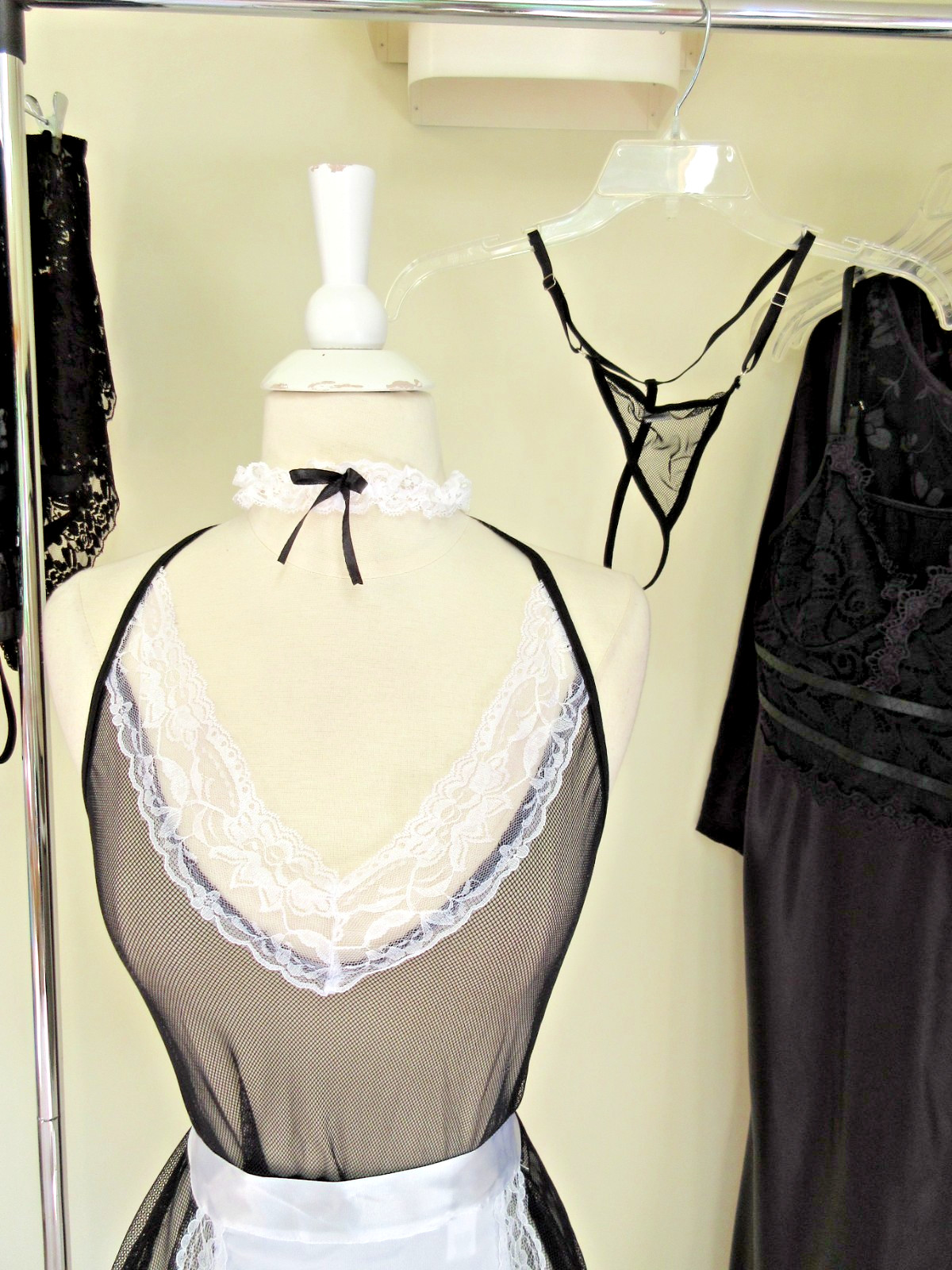 12 Pc *ALL BLACK SEXY* Lingerie & Costume Lot Vtg – Modern ab5