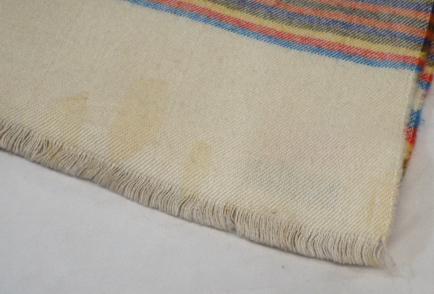 Vintage 1980s KENZO Wool Blend Striped Shawl Scarf Wrap SIGNED Cream Multicolor