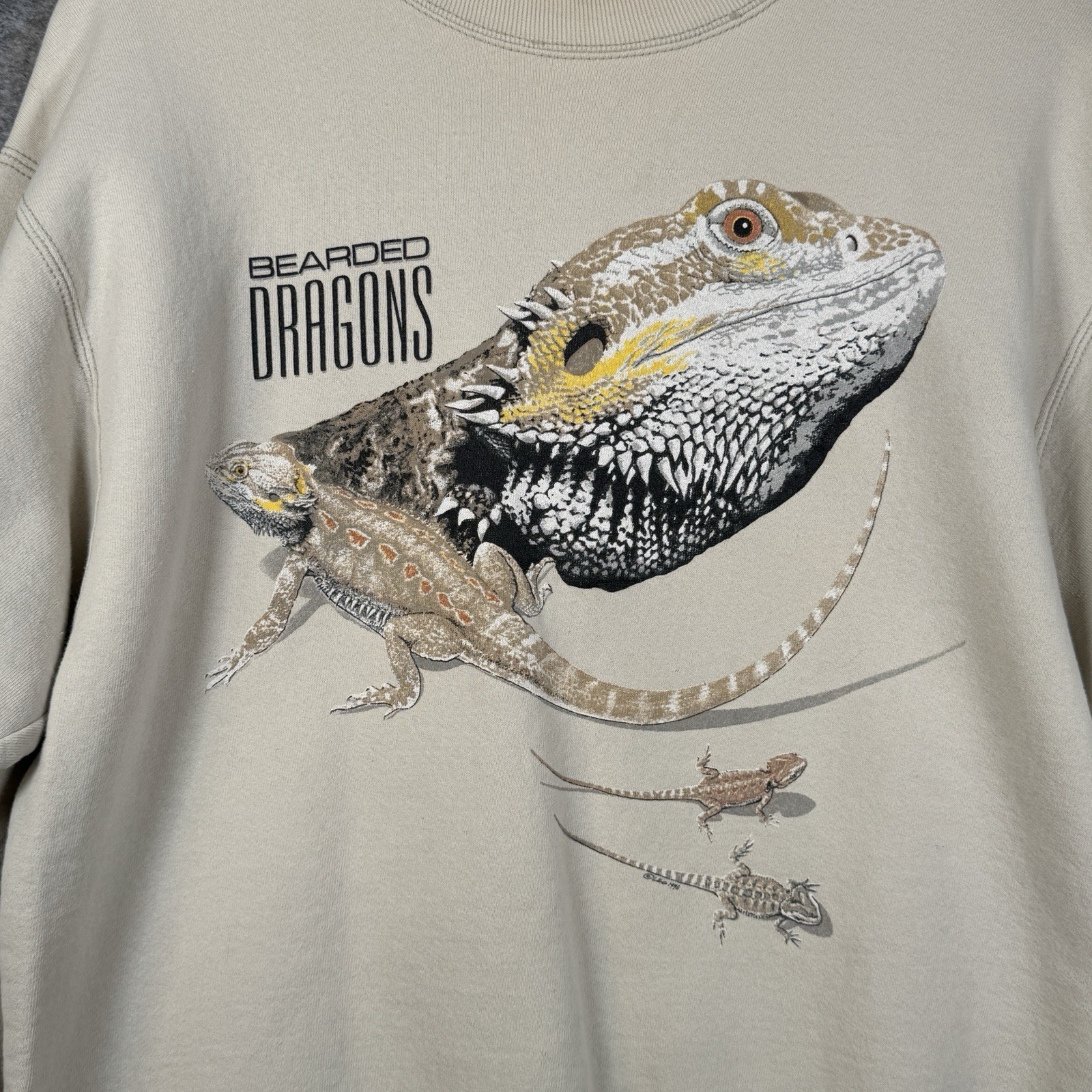 Vintage Bearded Dragon Lizard Sweatshirt Mens Size L 20×26 Beige Reptile
