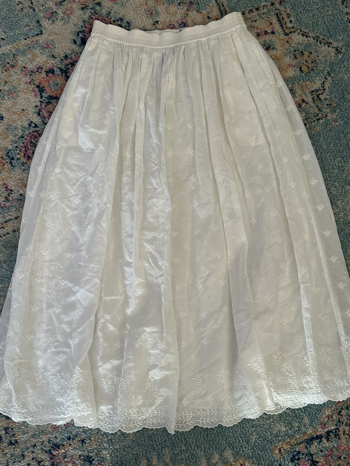 Vintage 90’s Off WHITE Lizsport COTTAGECORE MIDI PRAIRIE Skirt Modest Eyelet
