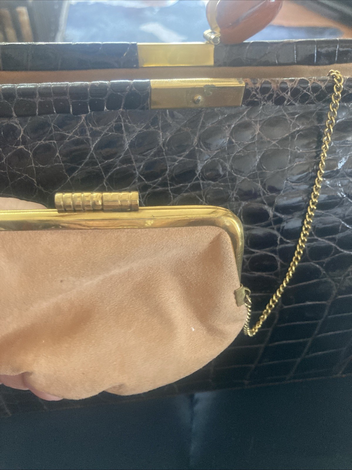 Vintage Kow Hoo Hong Kong Crocodile? Purse Mid Century Modern Handbag