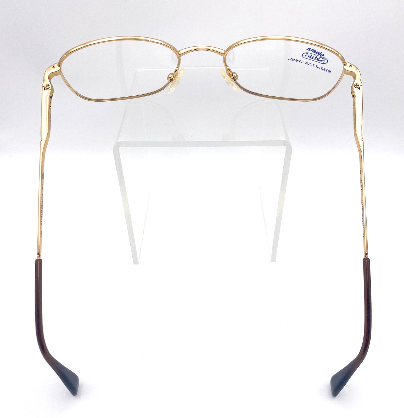 NOS 1990s Safilo Elasta Vintage Gold Stainless Steel Eyeglasses Oval Frames