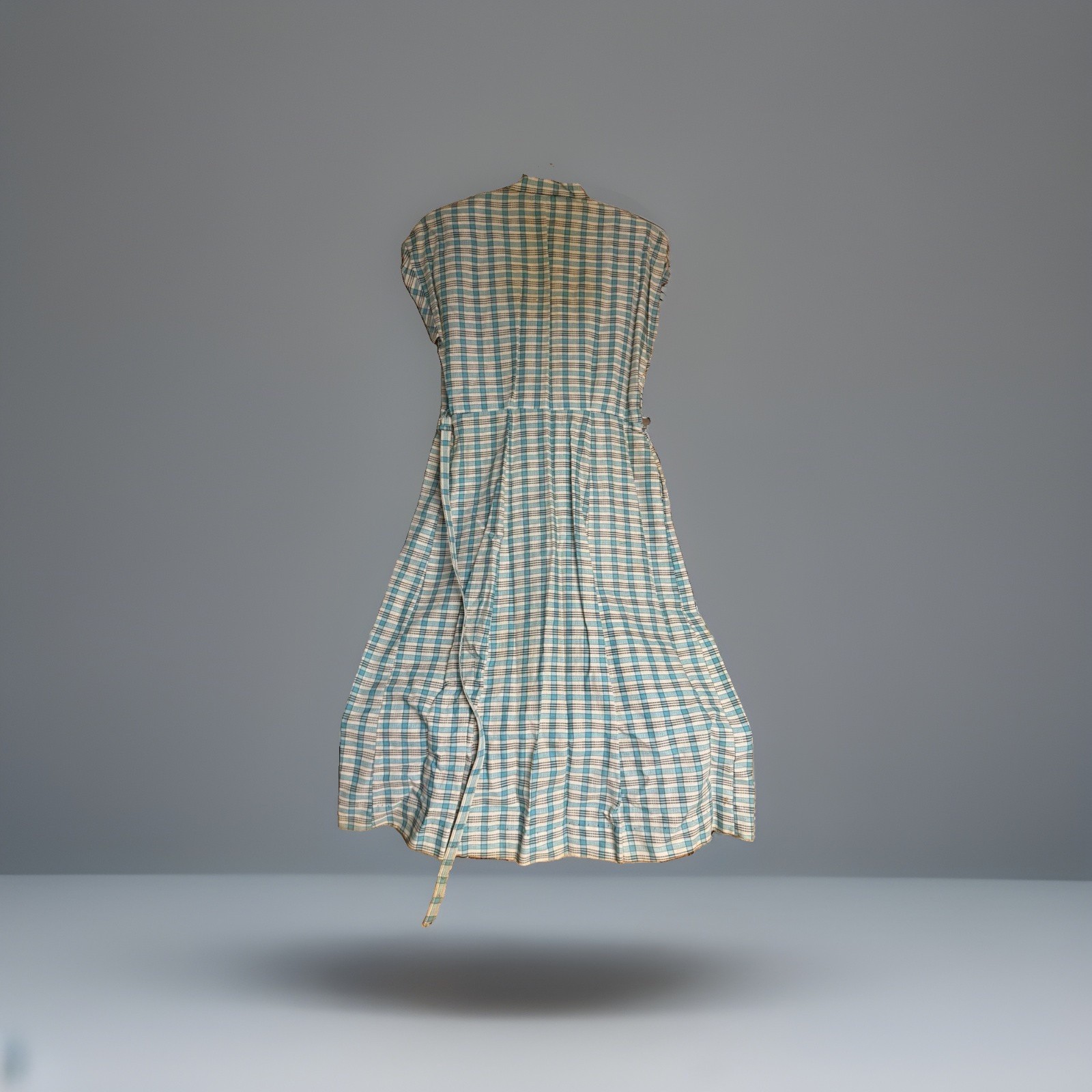 VTG 1950s Kay Whitney Huntington Plaid Shirtwaist Dress Blue White W/ Belt AS IS