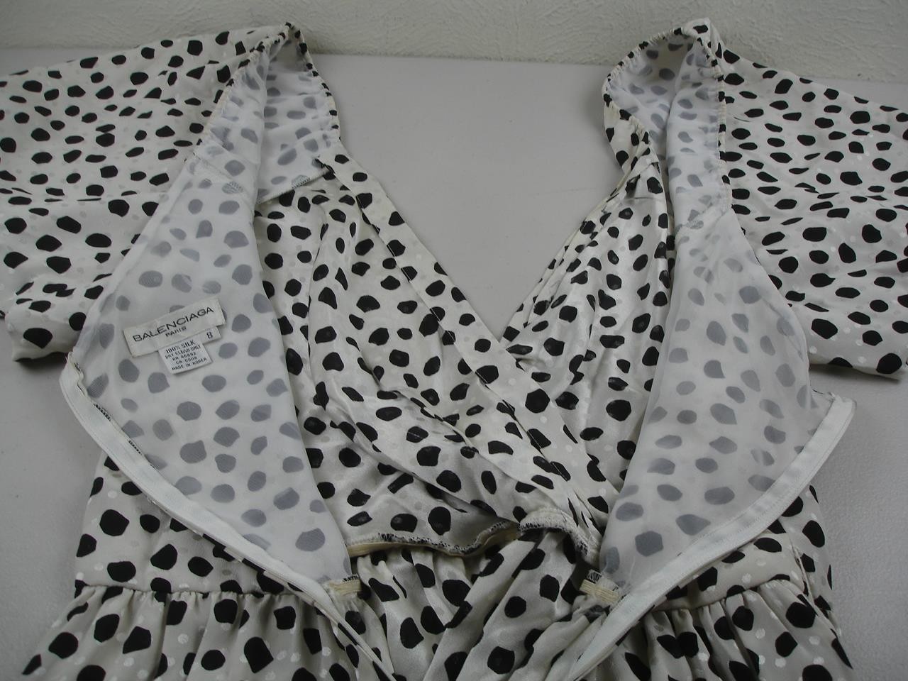 Women’s 8 Vtg 1990’s Balenciaga Paris 100% Silk Dress Black White Polka-Dot Long