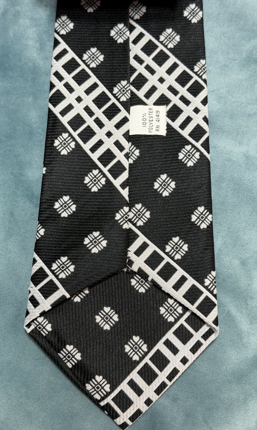 Vintage 70s Modern Geometric Wide Neck Tie Pattern Mix Stripe Black Polyester