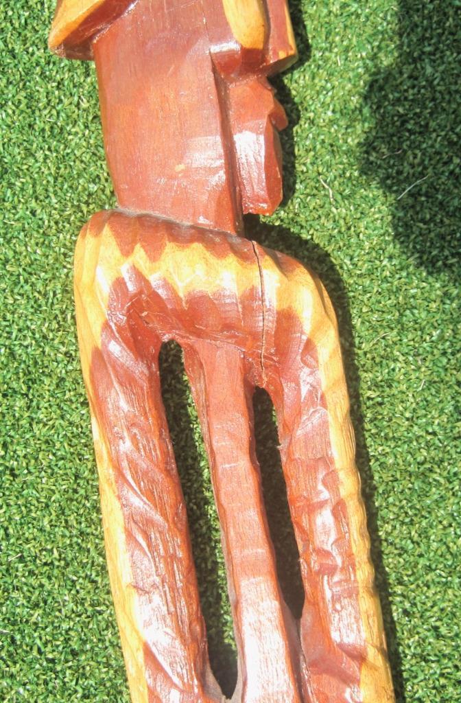 Carved Hardwood Walking Stick Cane African Tribal Faces Snake 2 Tones 40 inches