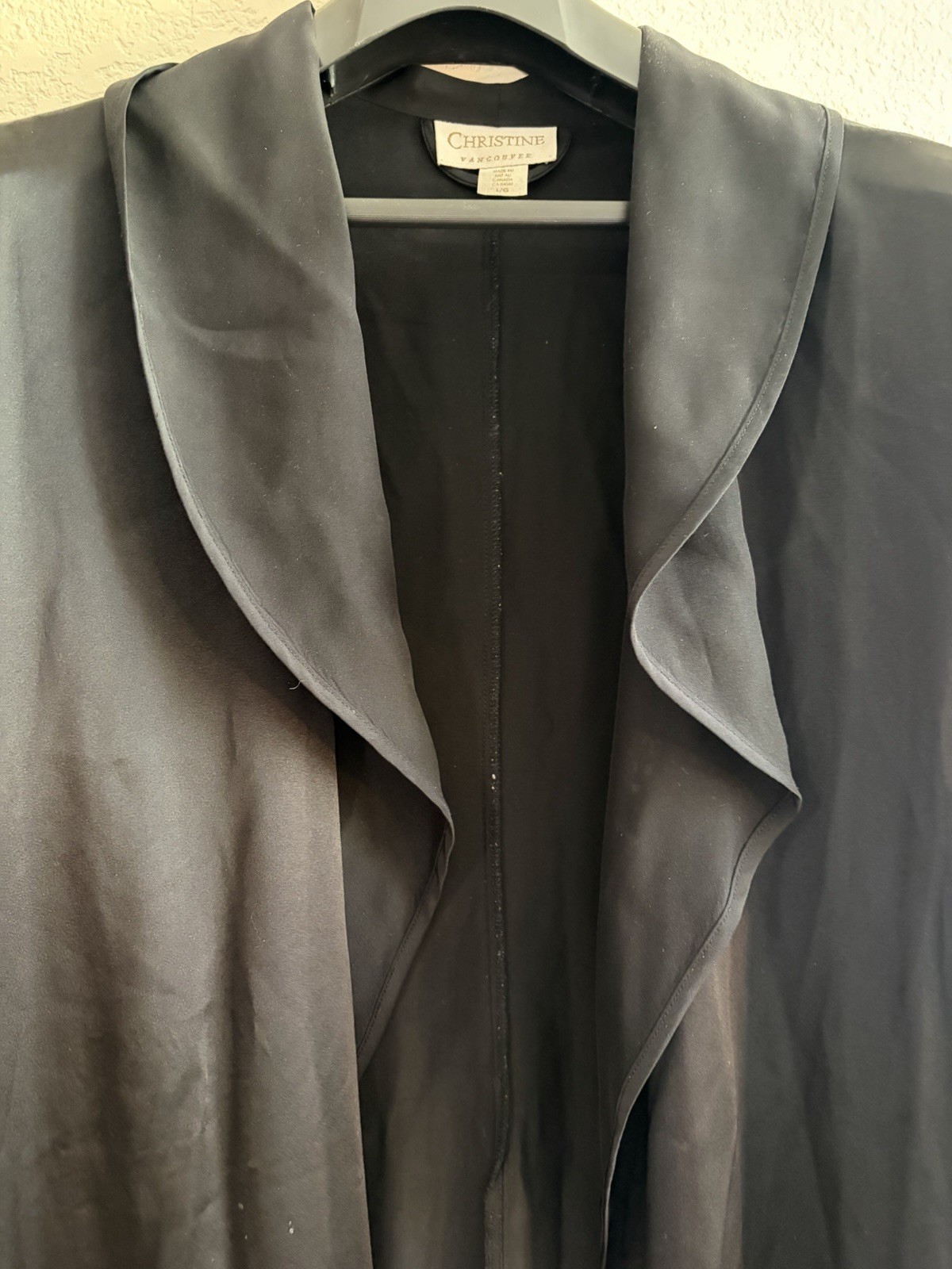 100% Silk Christine Vancouver Vintage Black Long Lingerie Robe Large