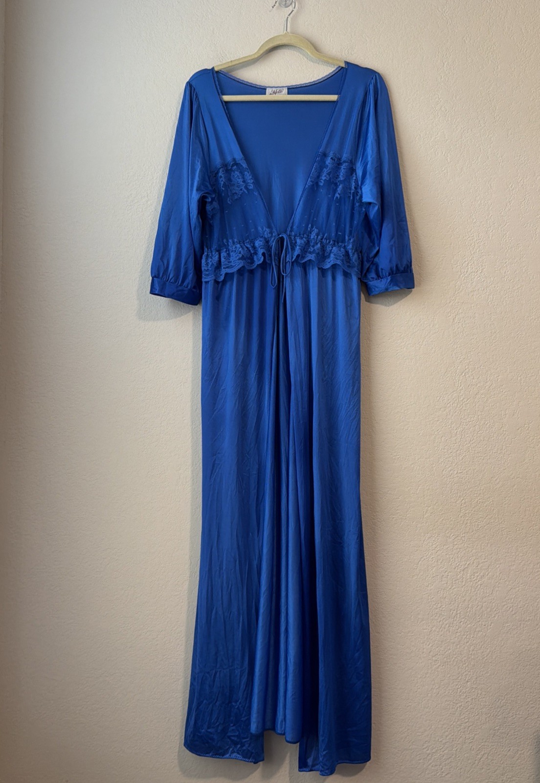 Vintage La Notte Robe Royal Blue Nylon Women’s Large lace romantic 1970s dainty