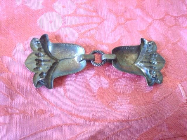 Art Nouveau 2 Piece Silver Color Metal 2 Piece Flowers Clasp Buckle Pat.122255