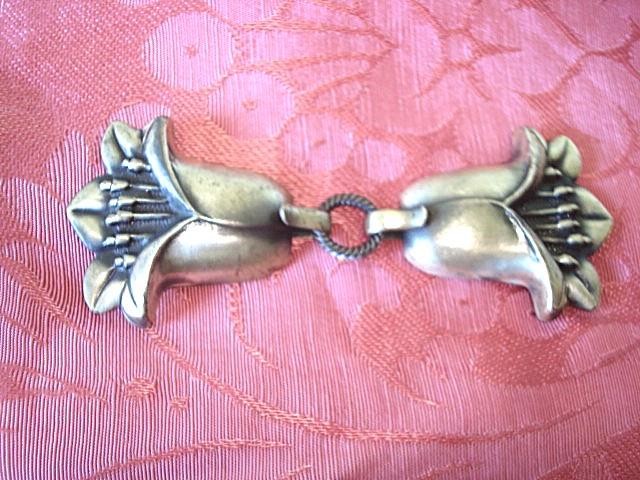 Art Nouveau 2 Piece Silver Color Metal 2 Piece Flowers Clasp Buckle Pat.122255