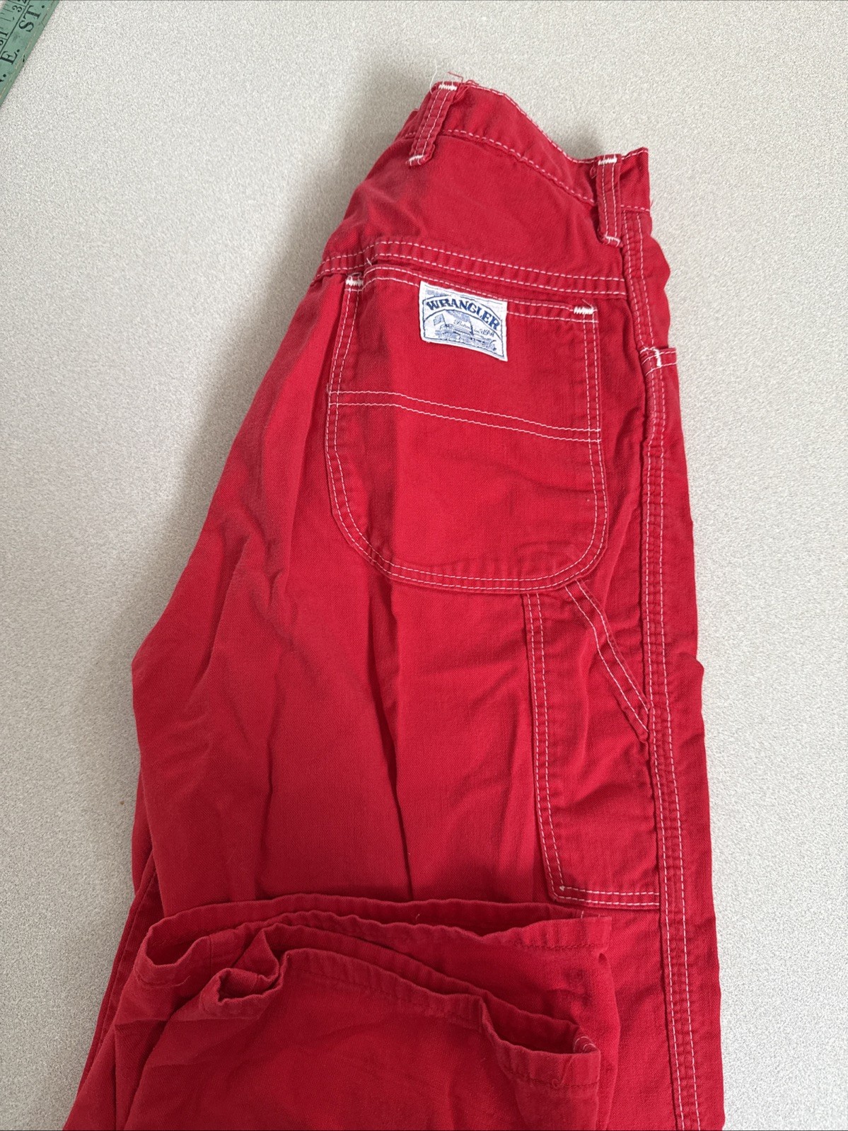 VTG 80’S WRANGLER RED CARGO PANTS BAGGY JUNIOR SZ 9 BORN IN USA MADE (37)