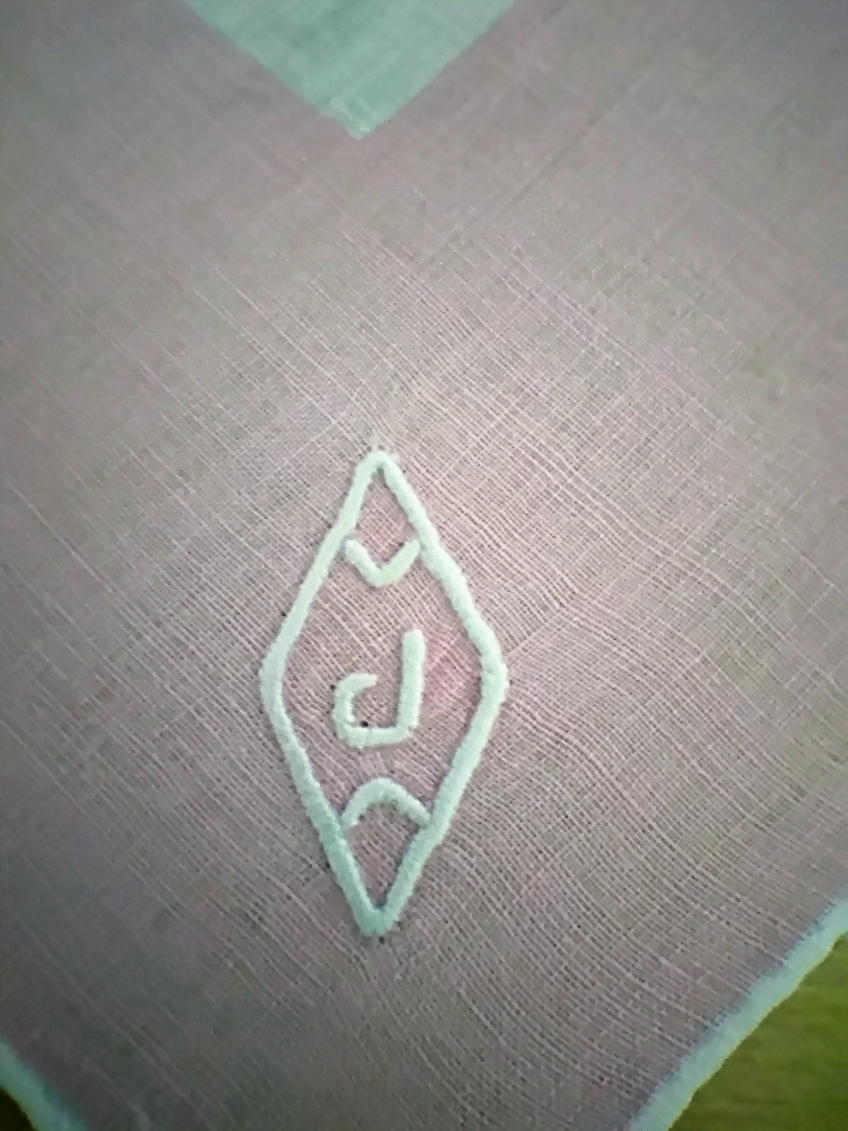 Vgt J Monogram White Embroidery White & Pink Hankie Handkerchief