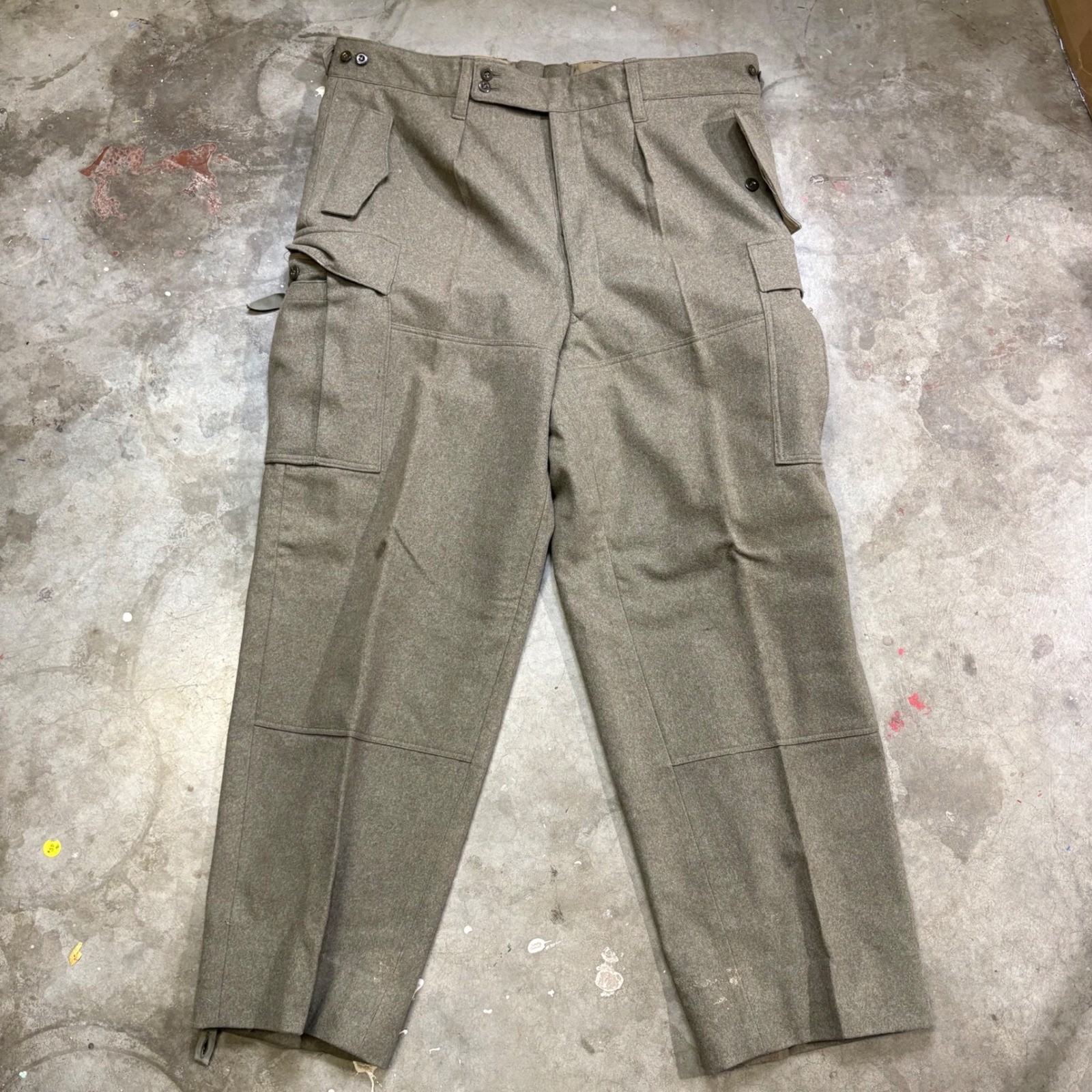 Vintage German Wool Hunting Pants M&S Wolfsburg Military Cargo 42×32 Olive 1965