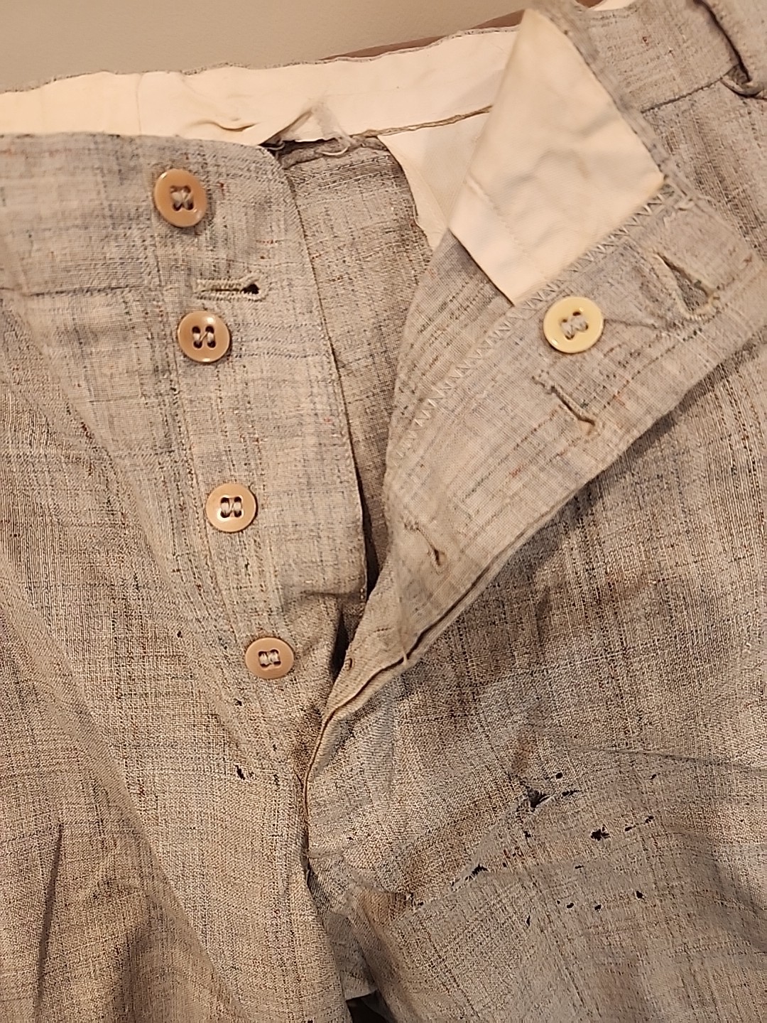 vintage gray/blue plaid 40’s 50’s pants lightweight 30 1/2″ w 28″L damaged