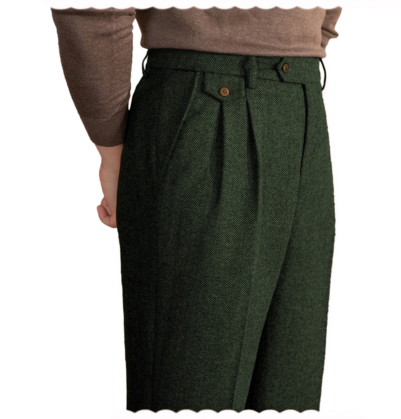 Mens Tweed Suit Pants Slacks Vintage Retro Herringbone Adjustable Waist Trousers
