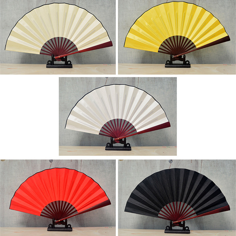 10/13in Folding Hand Fan Chinese Silk Cloth Handheld Wooden Bamboo Antique