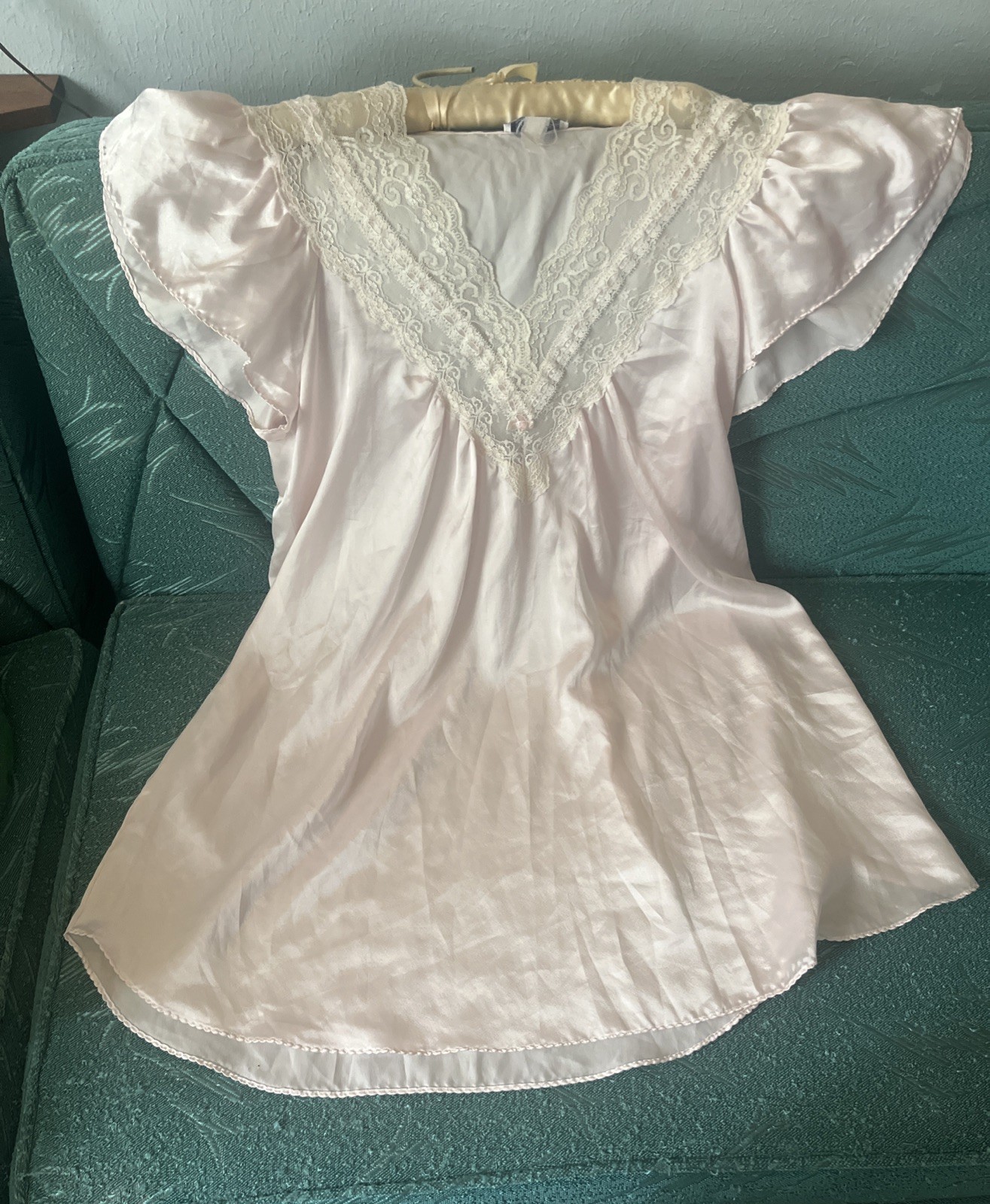 Vtg Lily of France Large Pink Satin Nightgown Babydoll Ivory Lace Coquette 90s
