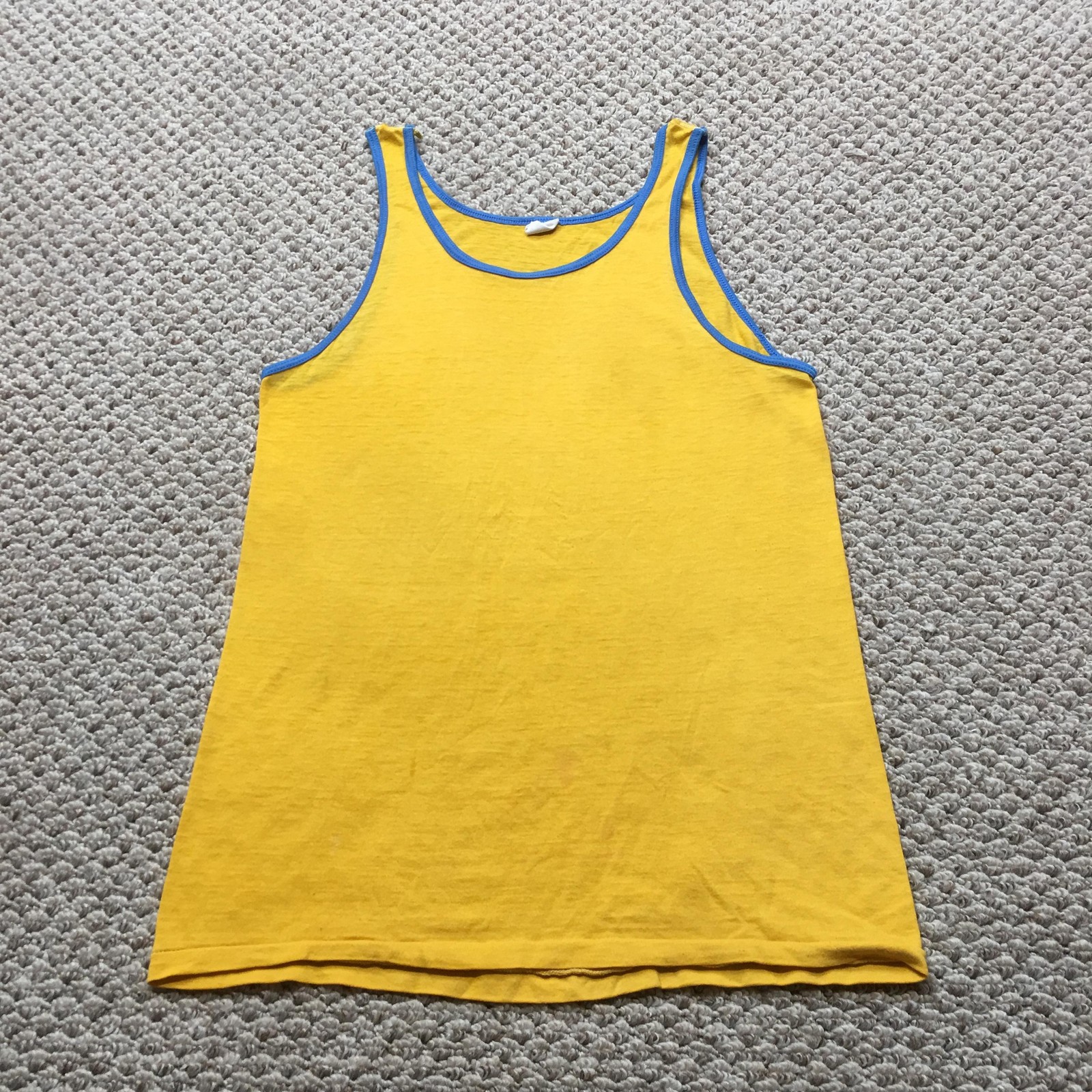 Vintage Jc Penney Tank Top Shirt Mens S/M Yellow Blue Ringer Towncraft 60s 70s